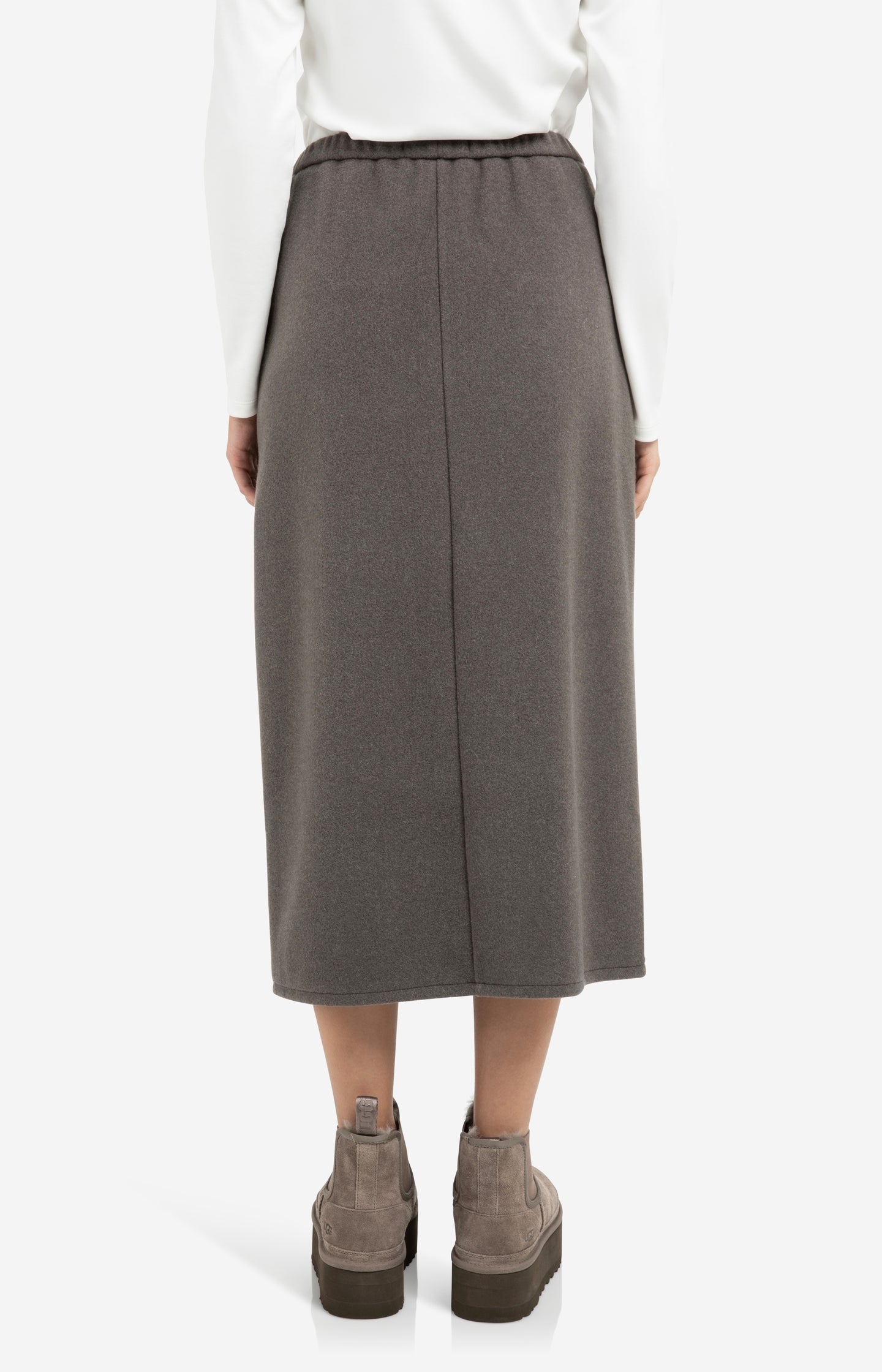 Jersey midi skirt with elastic waistband and front slit