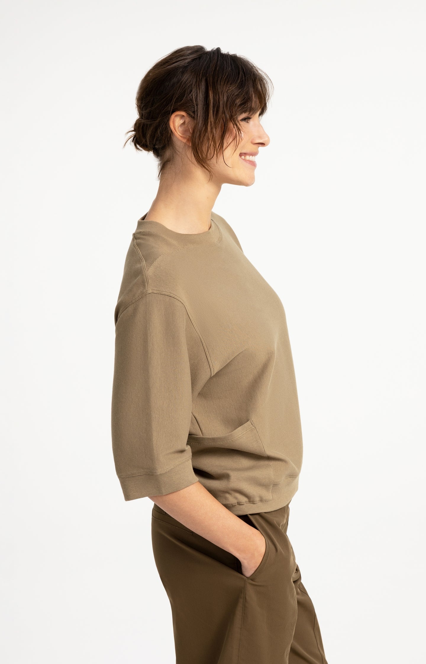 Jersey rib top with short sleeves