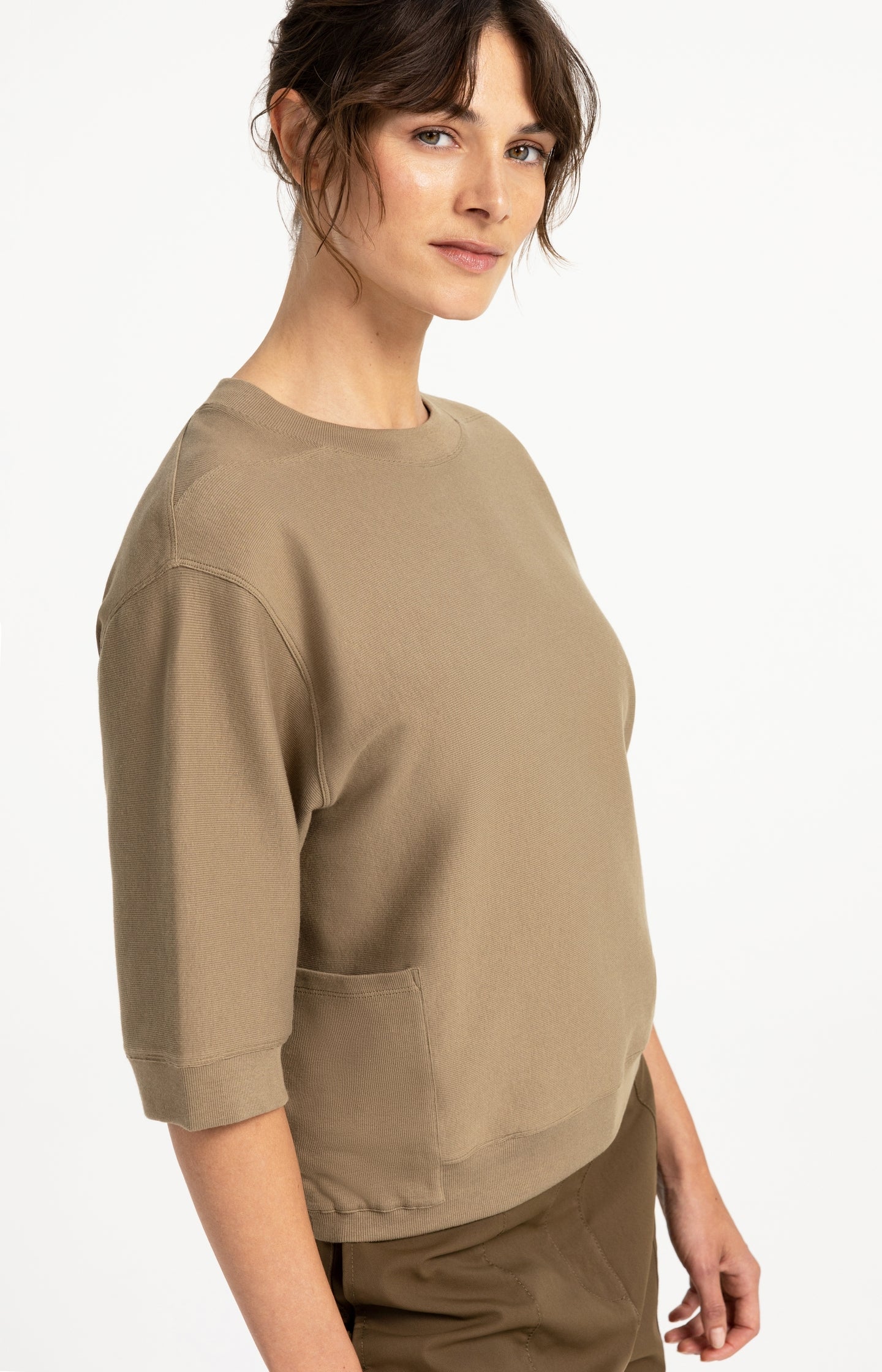 Jersey rib top with short sleeves