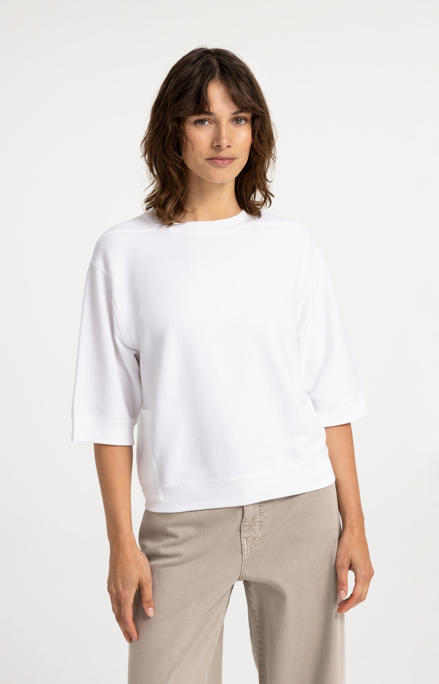 Jersey rib top with short sleeves