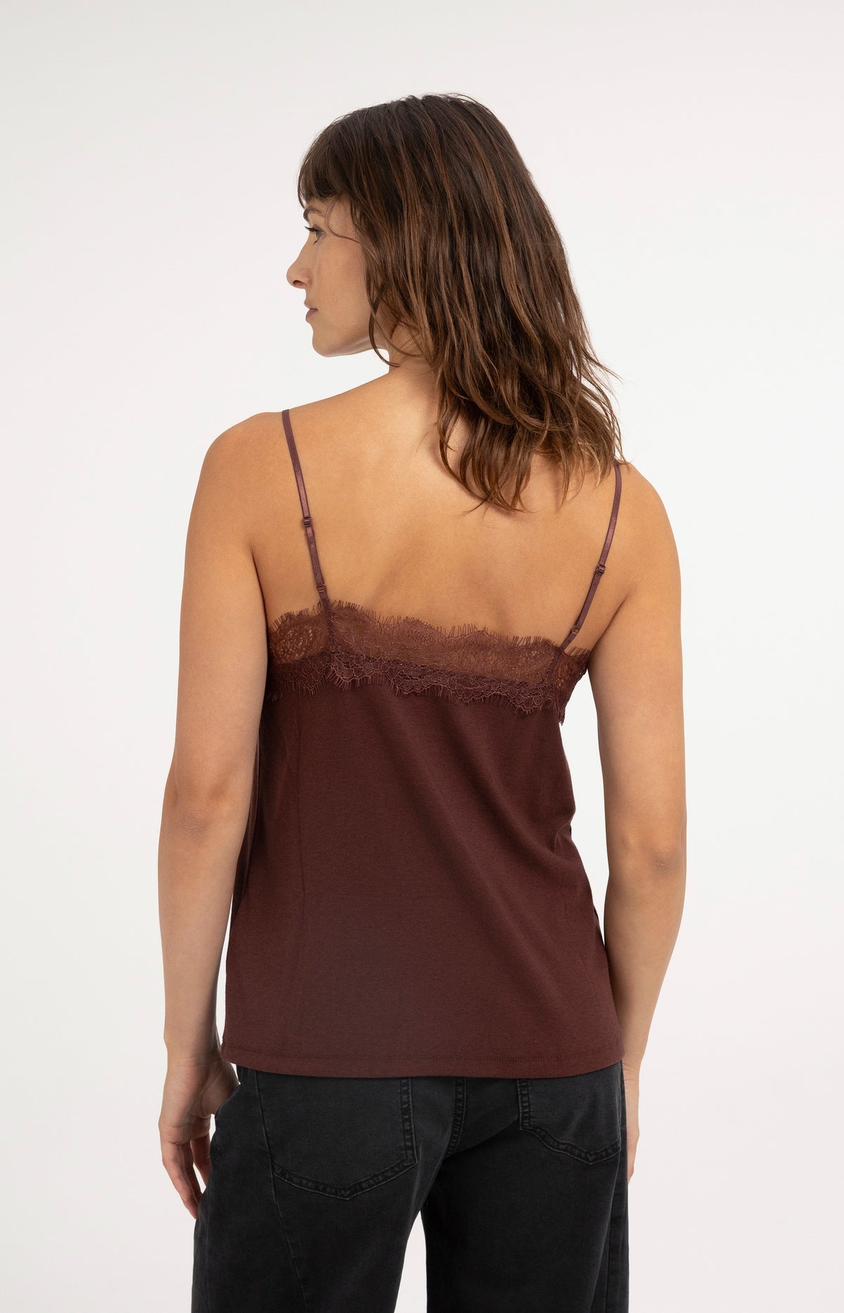 Jersey singlet with V-neck and lace details - Red