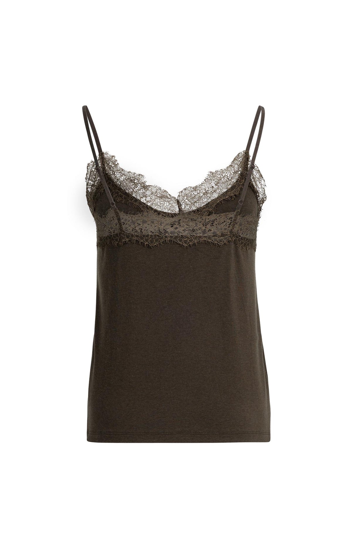 Jersey singlet with V-neck and lace details - Delicioso Brown