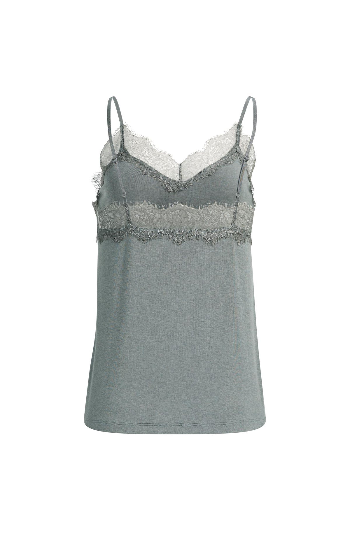 Jersey singlet with V-neck and lace details - Soap Grey