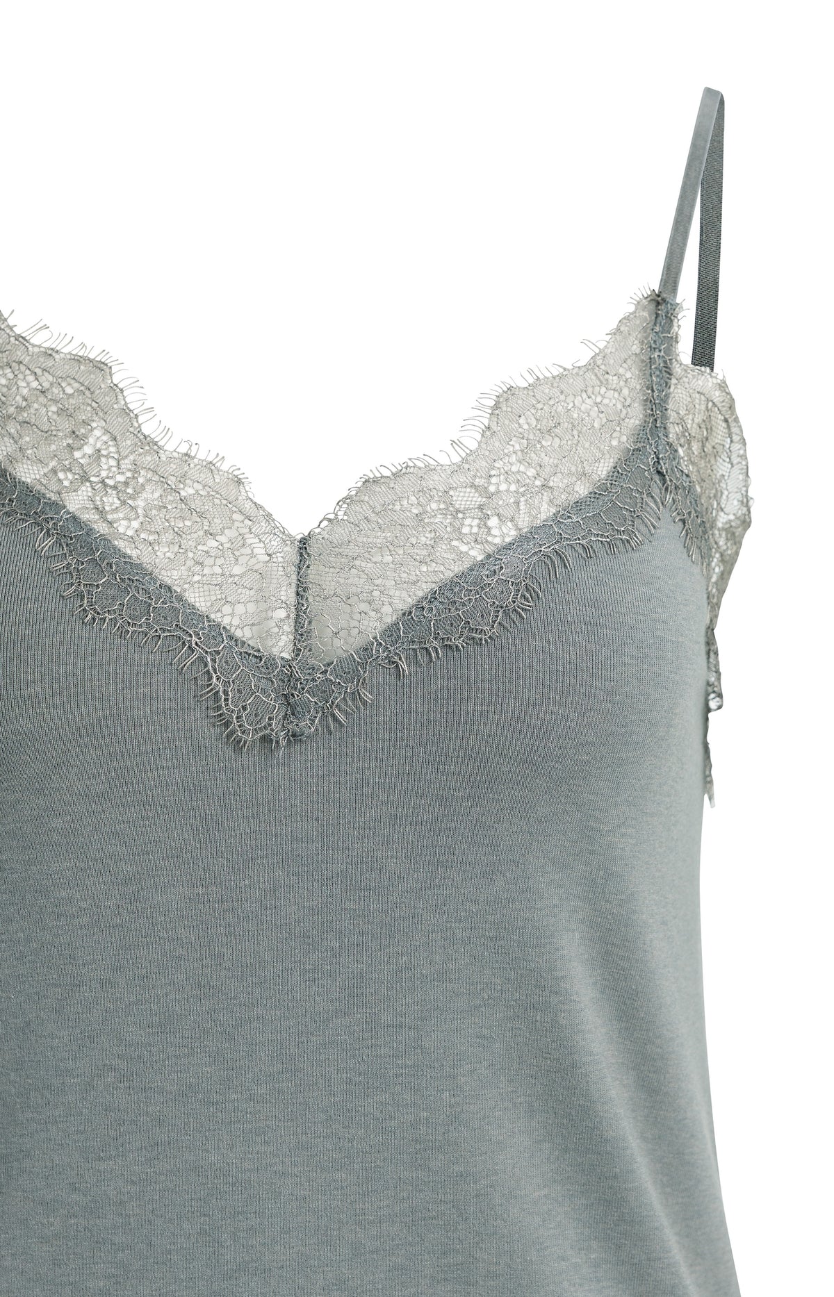 Jersey singlet with V-neck and lace details - Grey