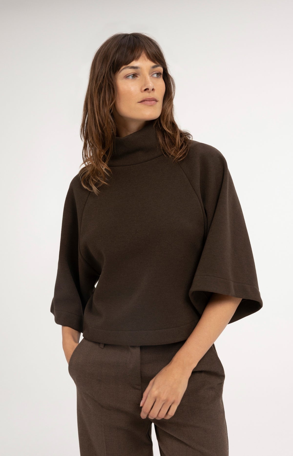 Jersey-Pullover mit weiten Ärmeln - Delicioso Brown