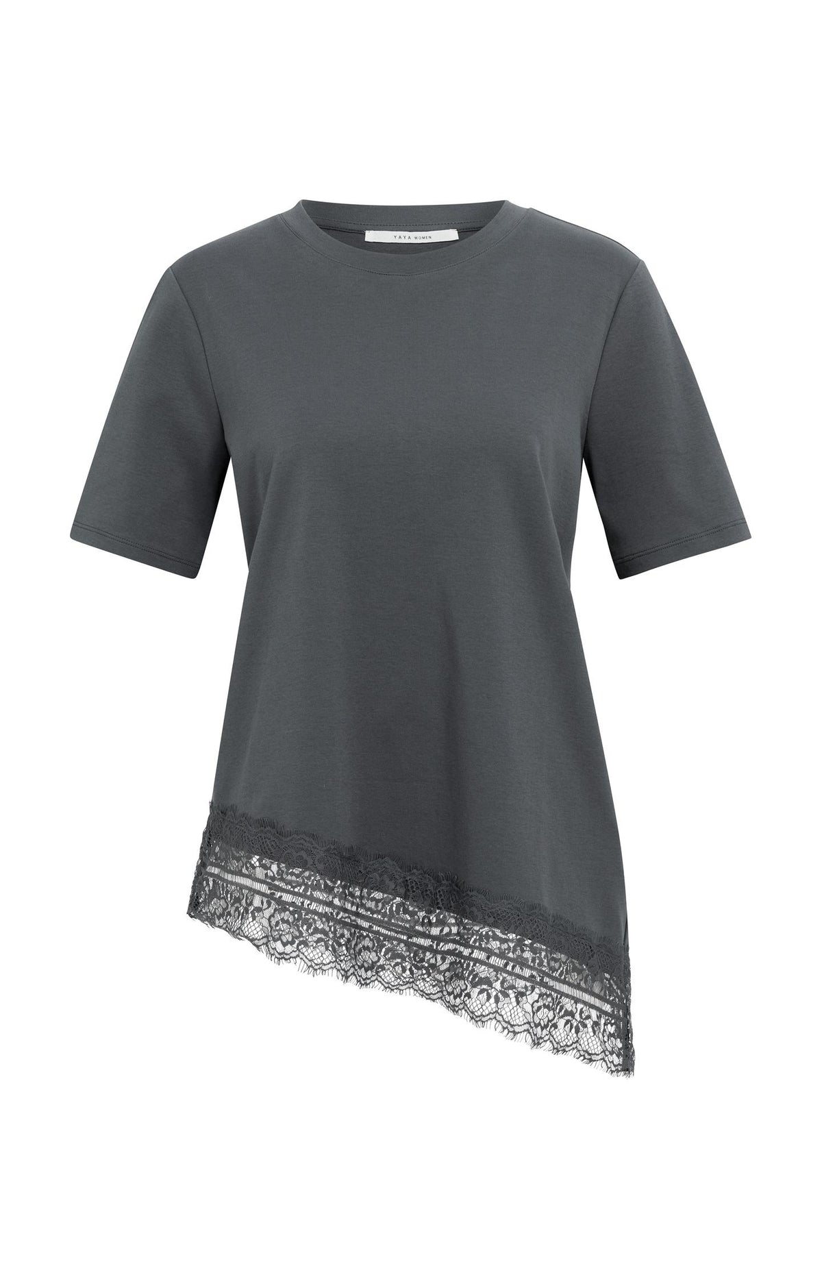 Jersey T-shirt with lace hem - Pavement Grey