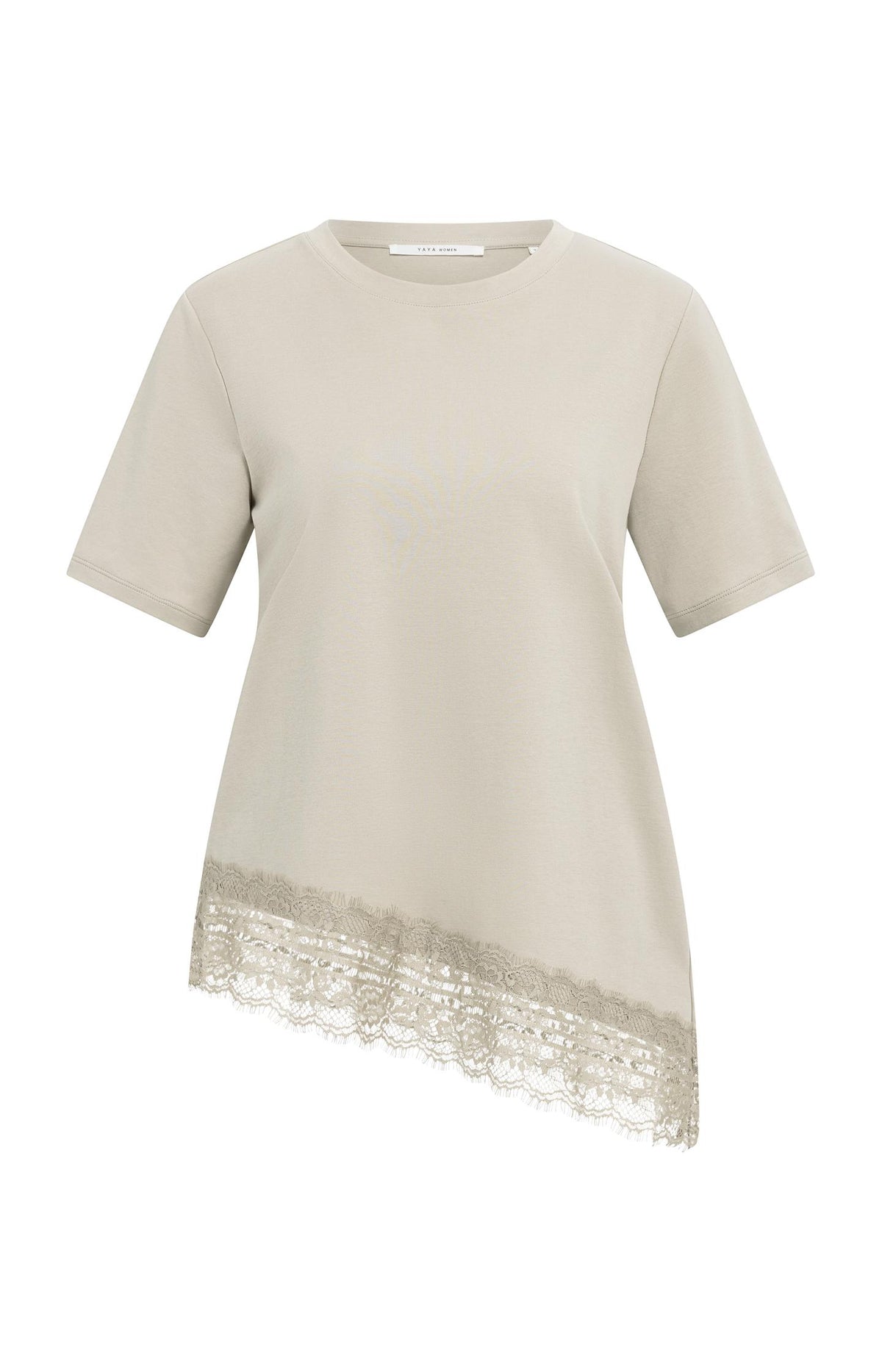 Jersey T-shirt with lace hem - Pavement Grey