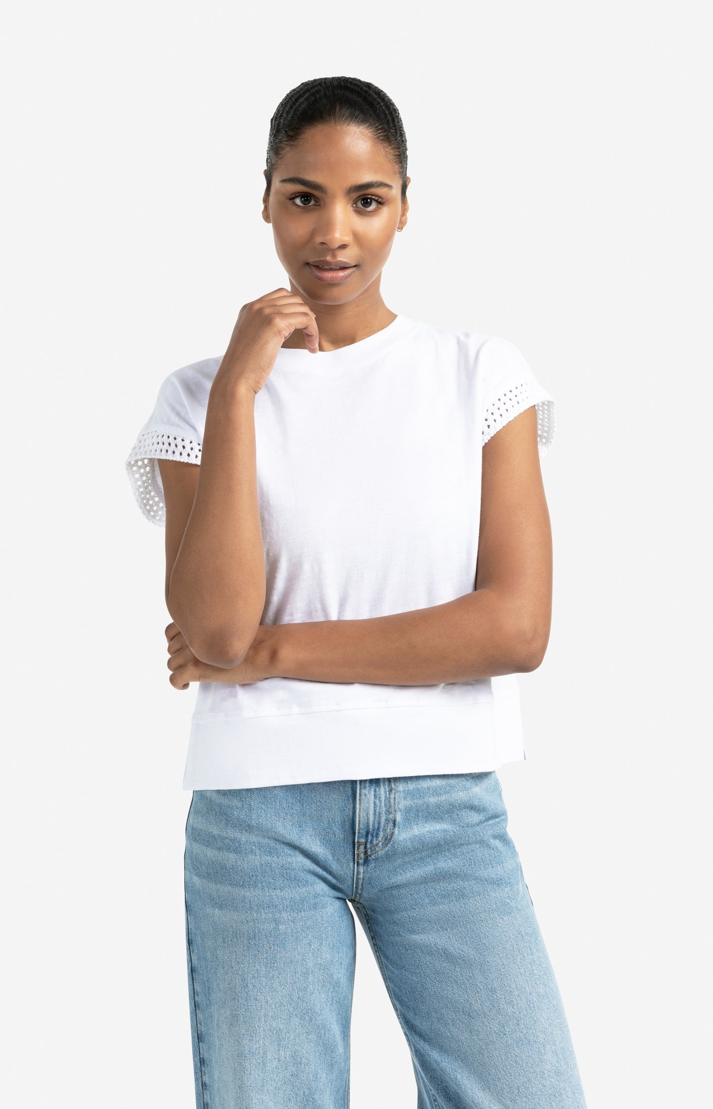 Jersey top with crochet sleeve details