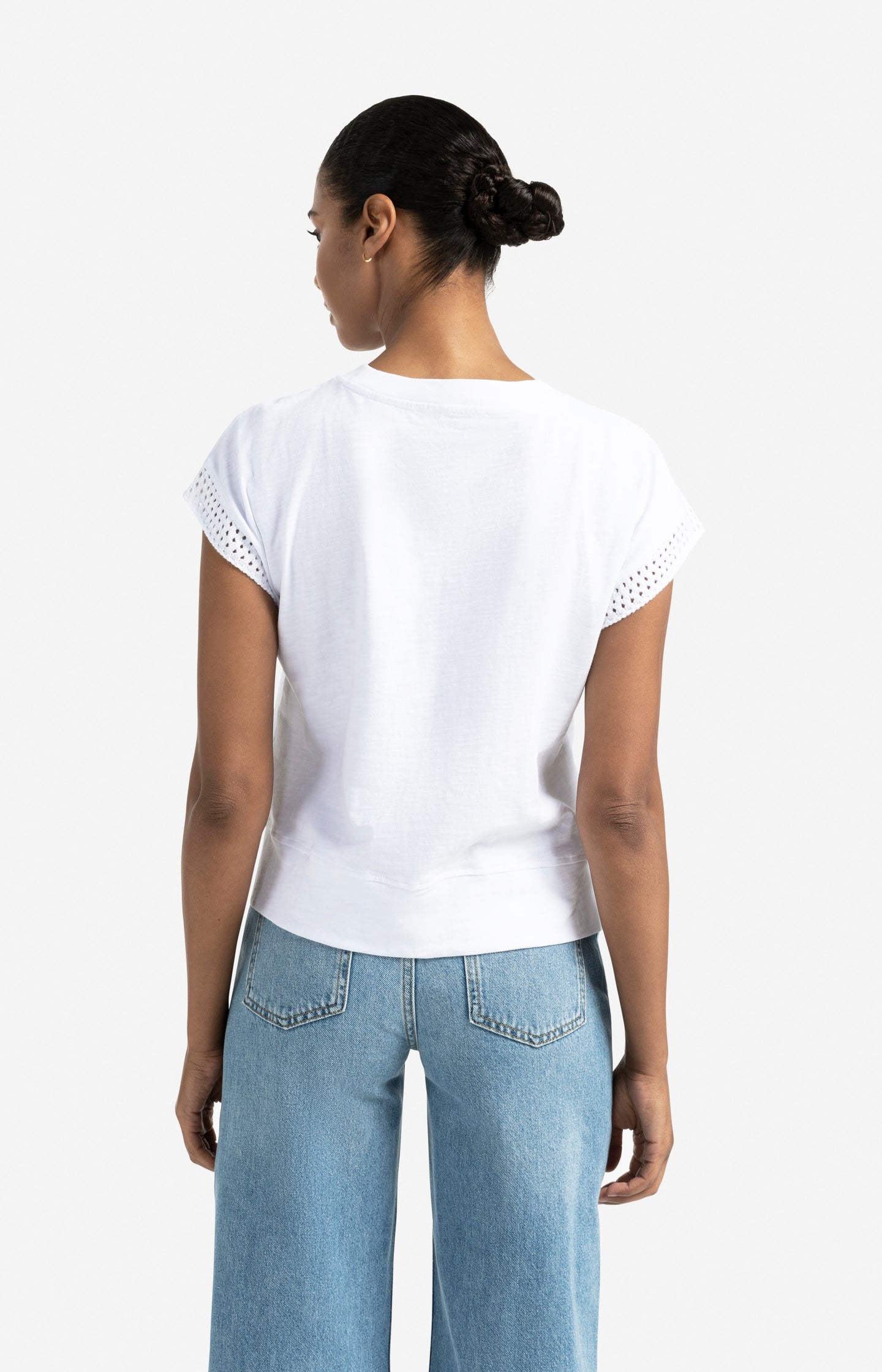 Jersey top with crochet sleeve details