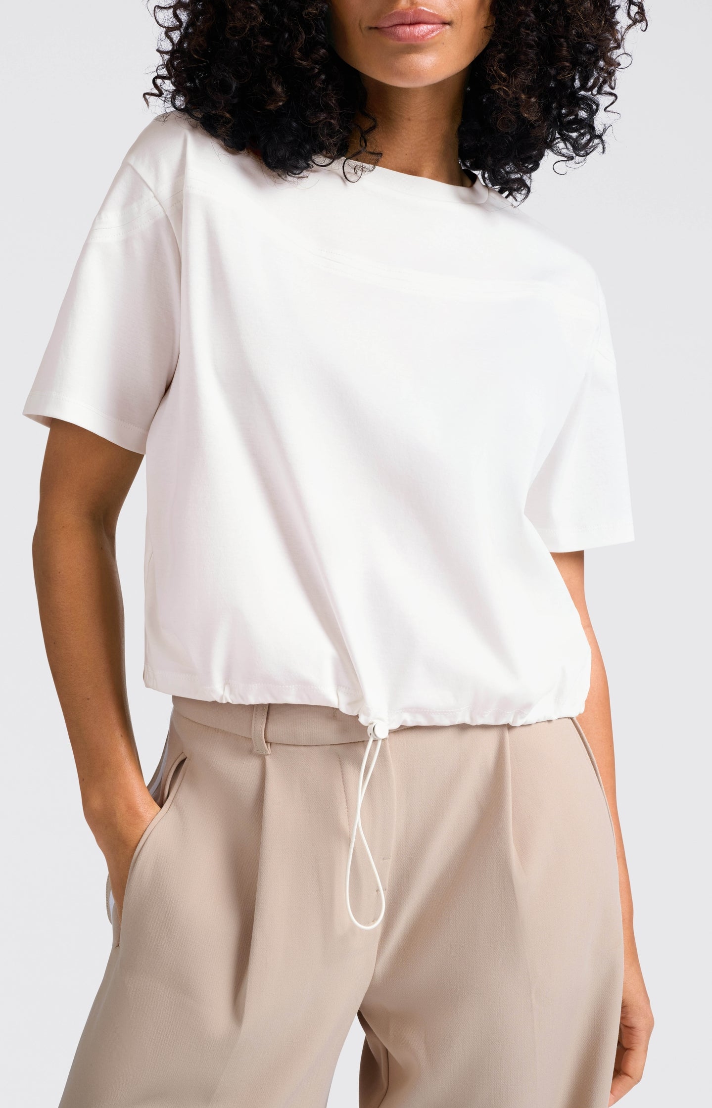 Jersey top with elastic drawcord