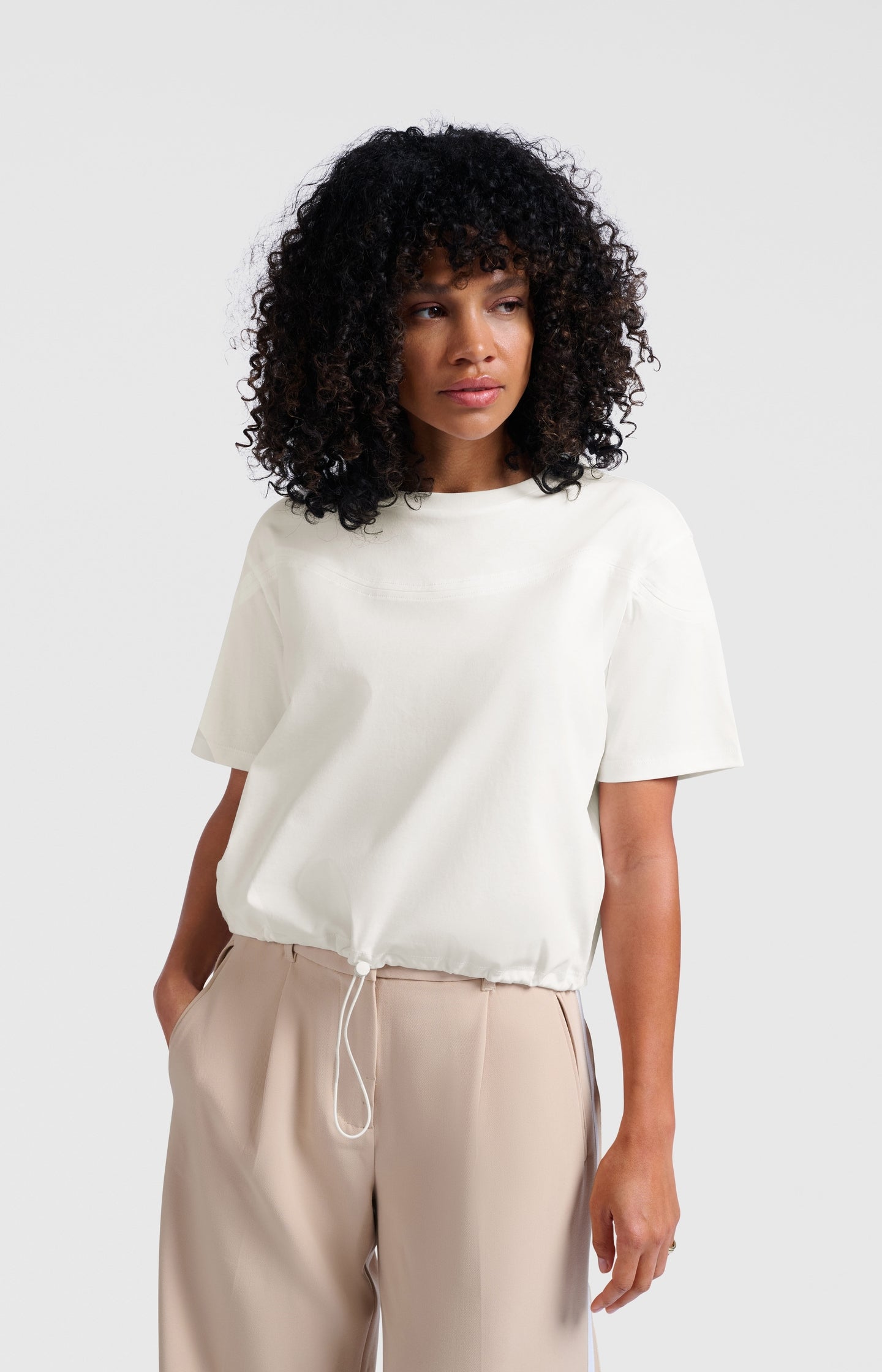 Jersey top with elastic drawcord