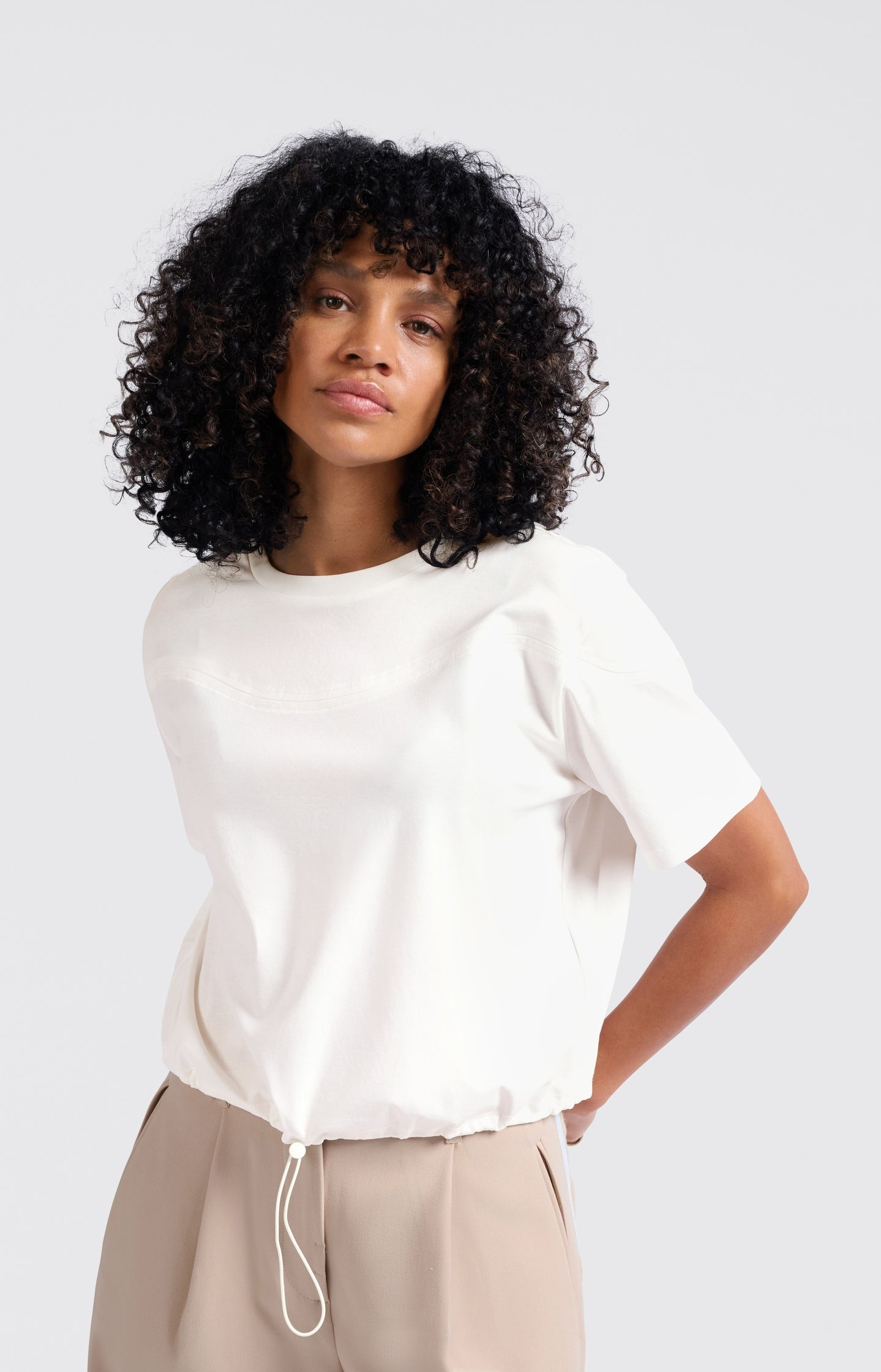 Jersey top with elastic drawcord