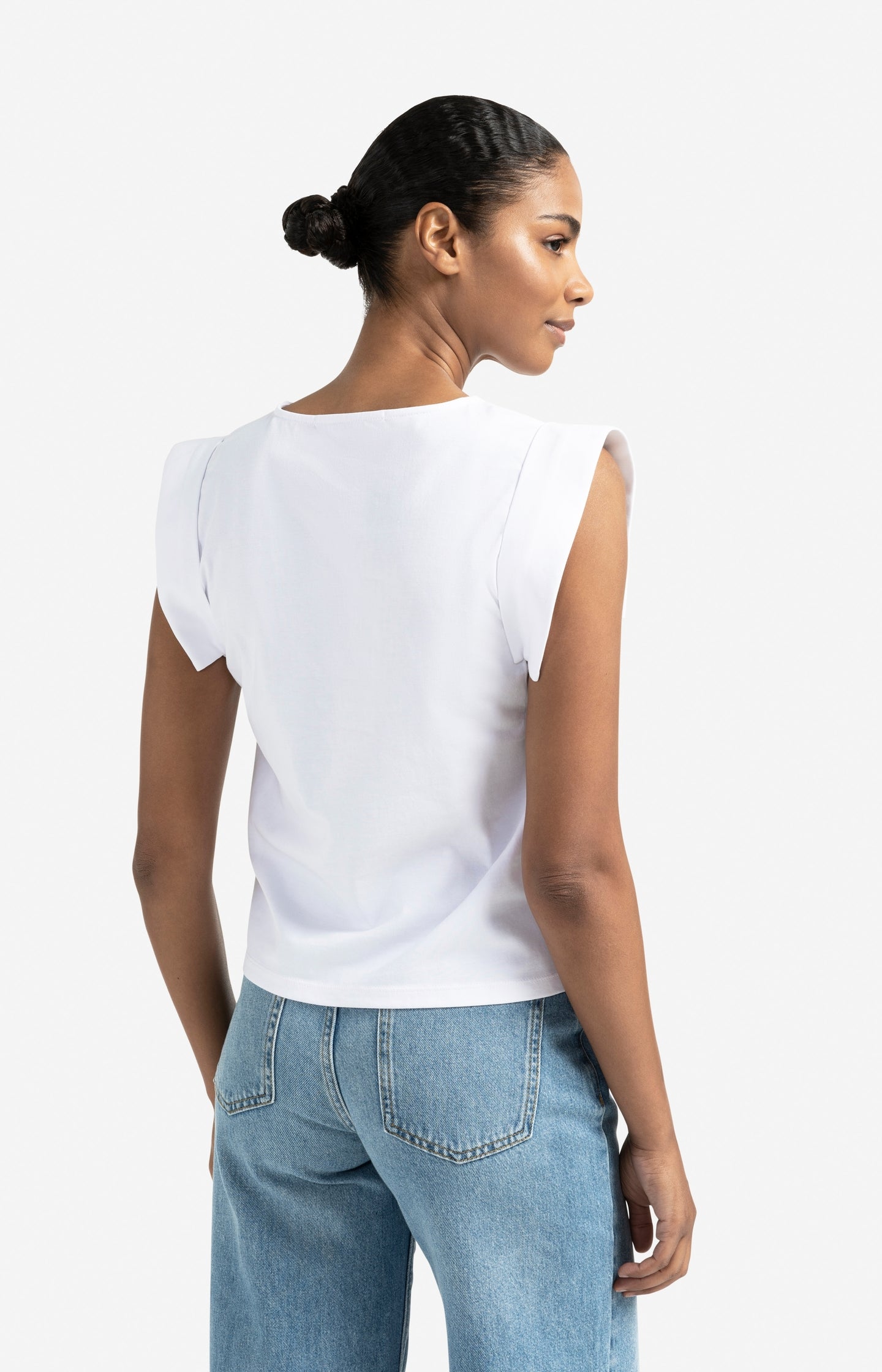 Jersey top with fixed turn-up sleeves
