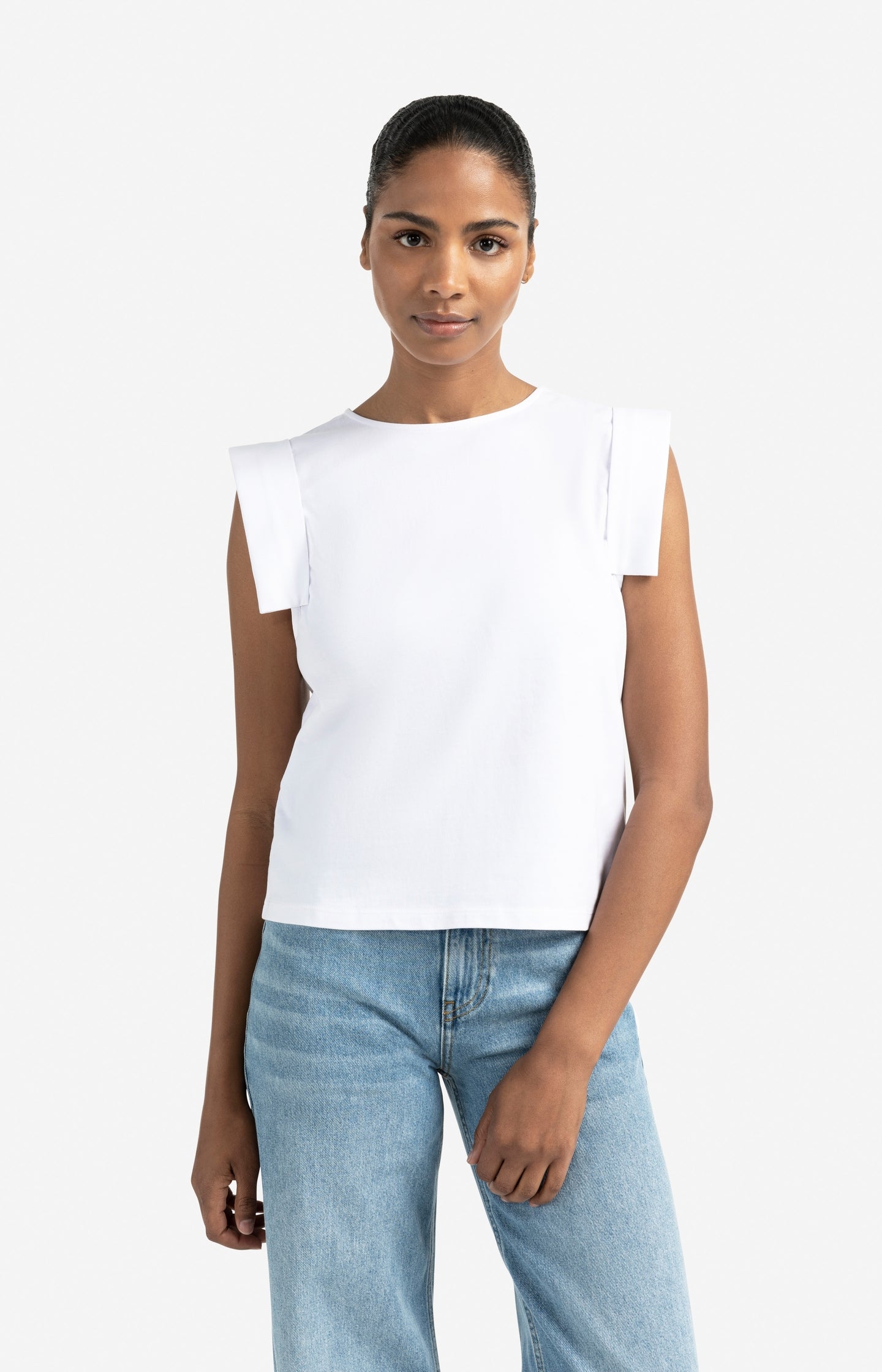 Jersey top with fixed turn-up sleeves
