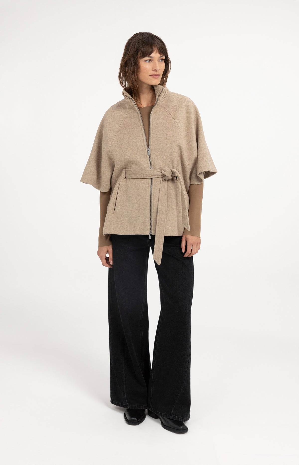 Jersey top with flared sleeves - Brown