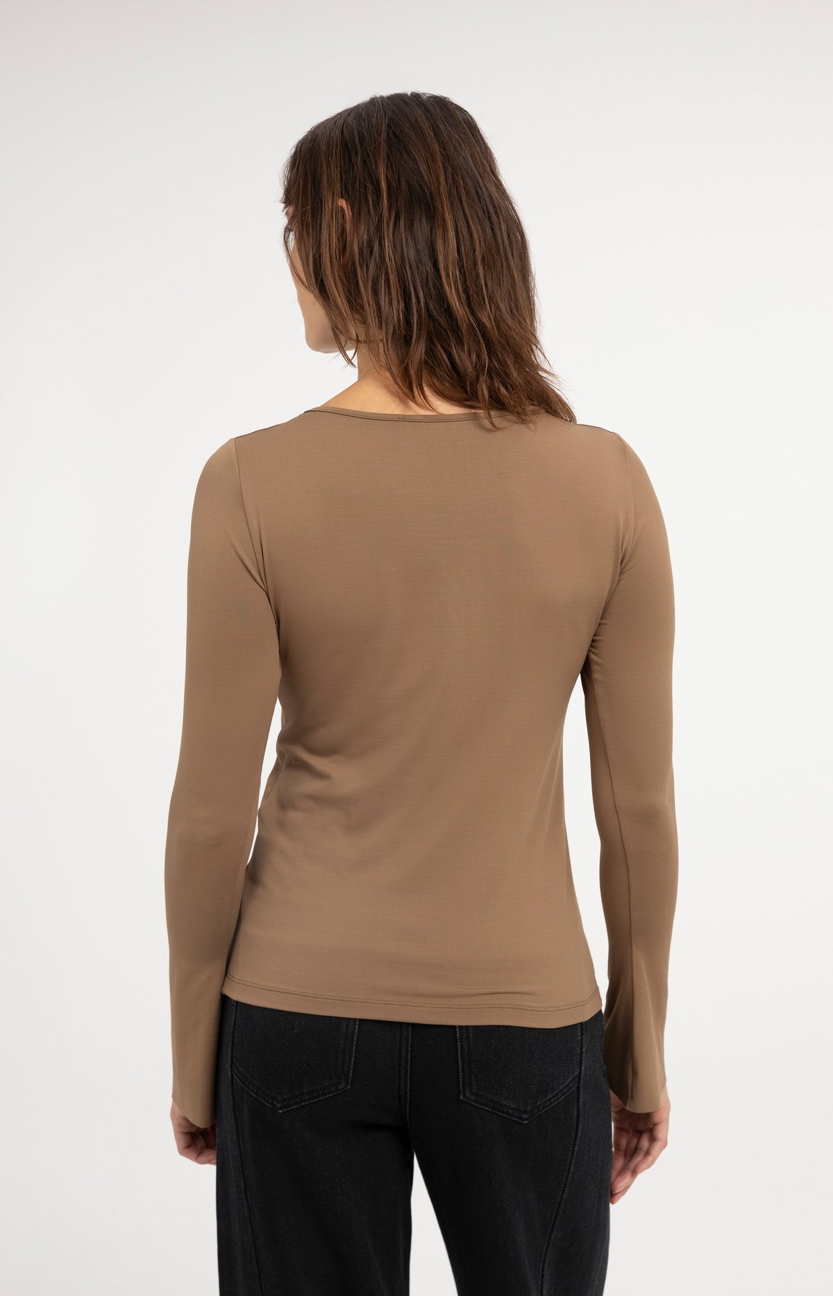 Jersey top with flared sleeves - Otter Brown