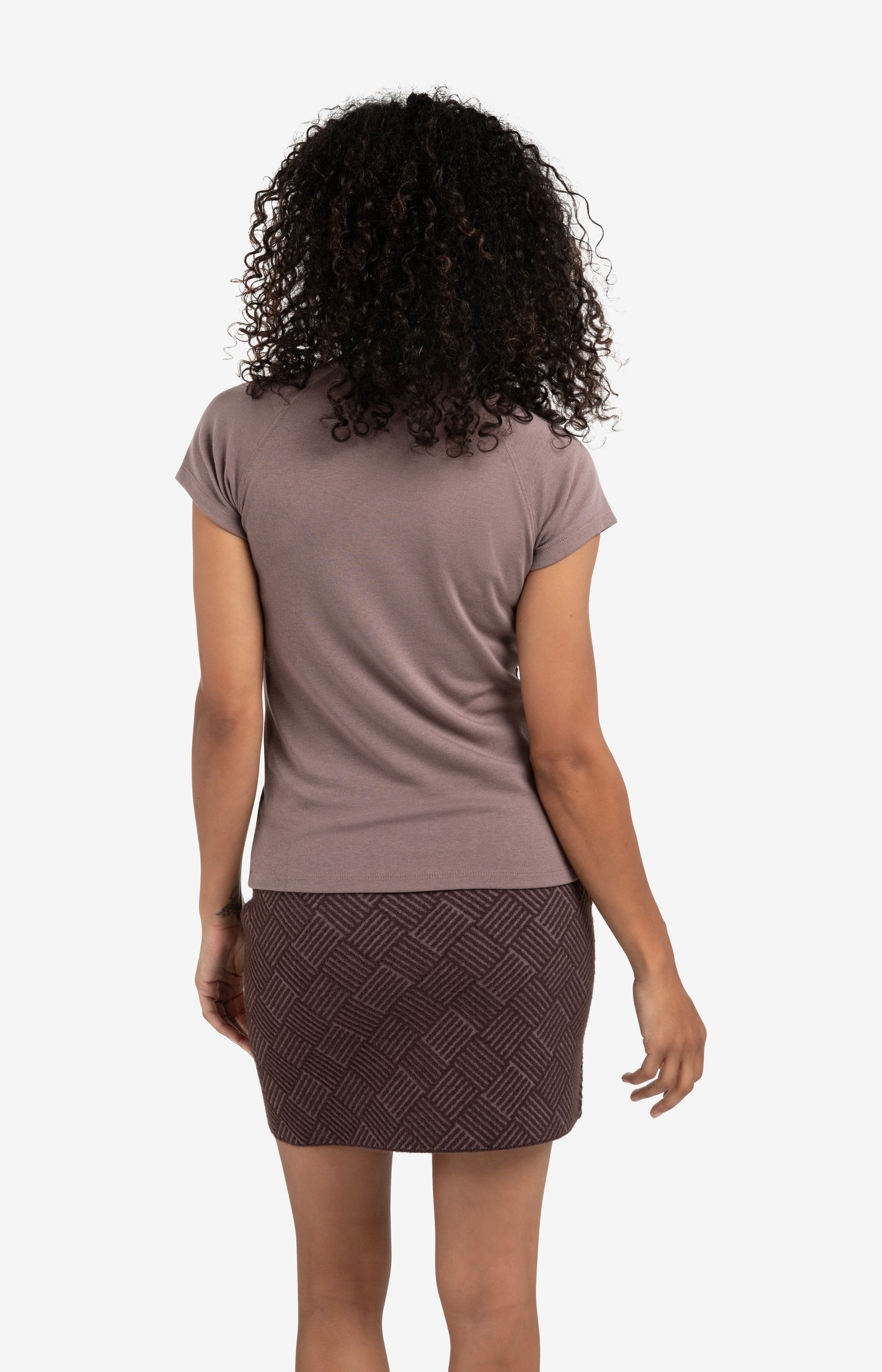 Jersey top with high neck and raglan sleeves