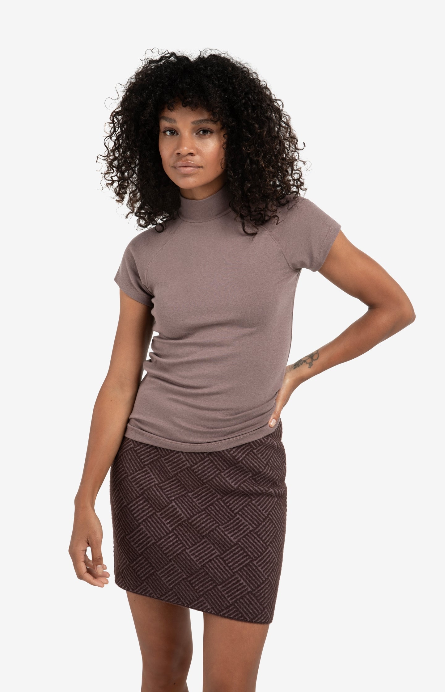 Jersey top with high neck and raglan sleeves