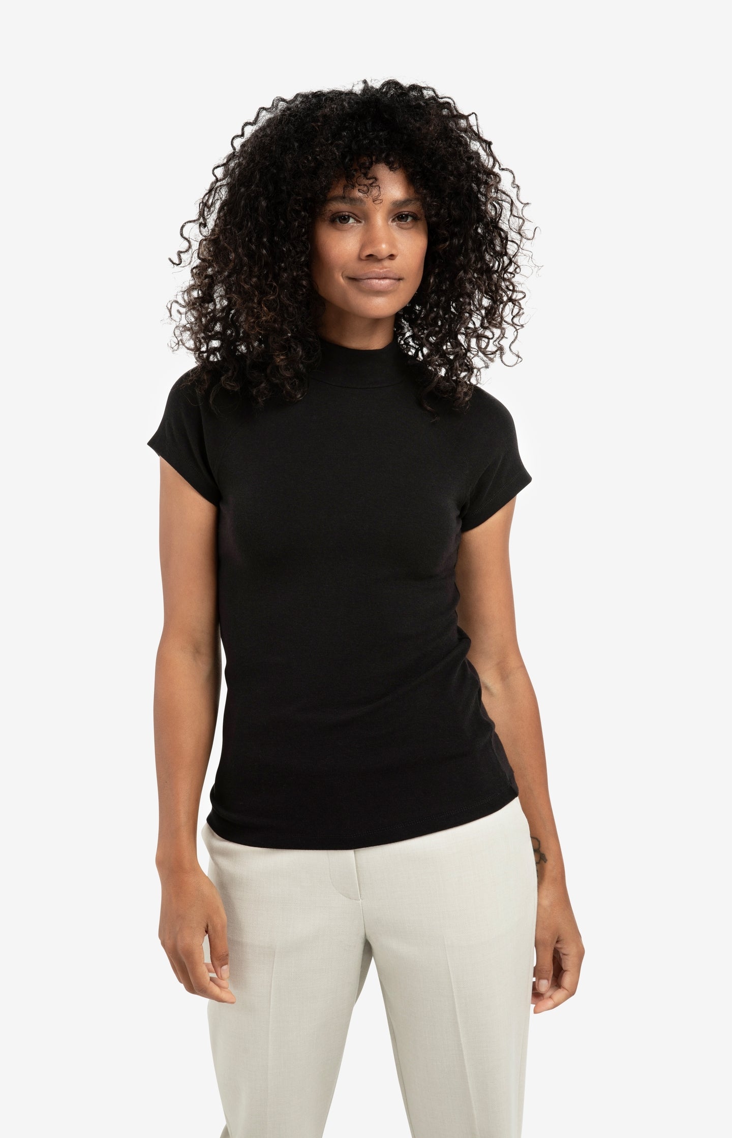 Jersey top with high neck and raglan sleeves