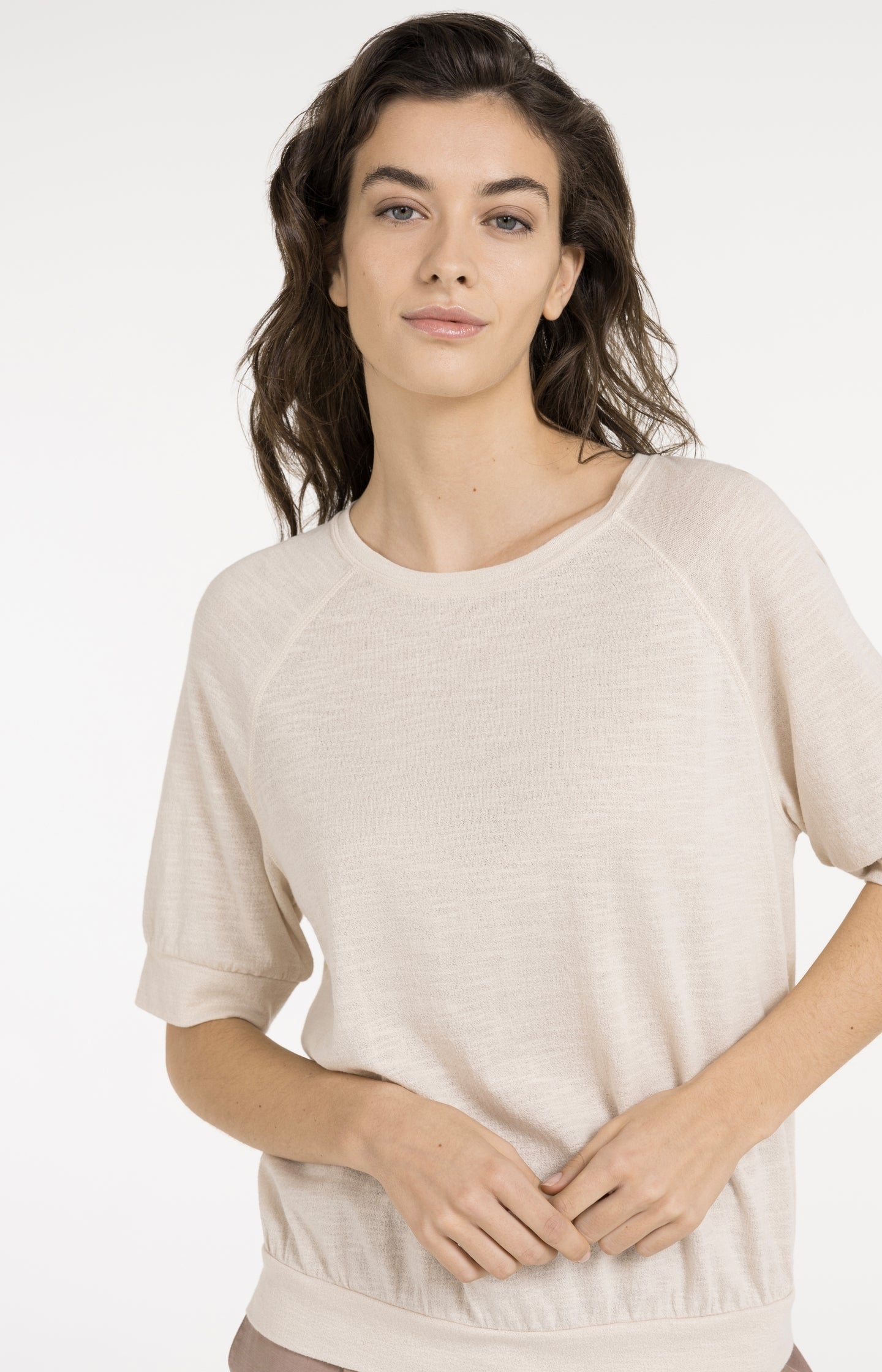 Jersey top with knitted texture