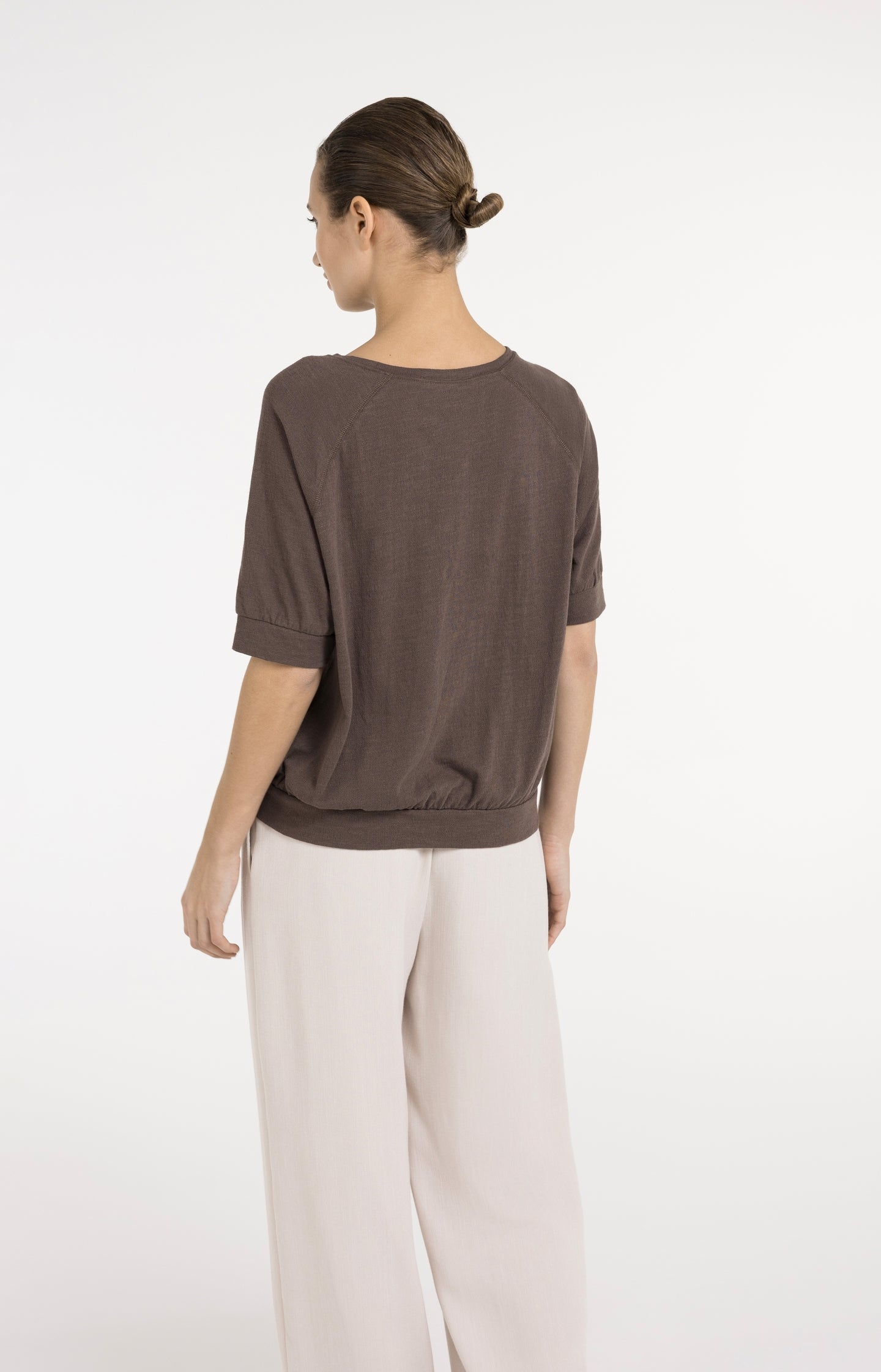 Jersey top with knitted texture
