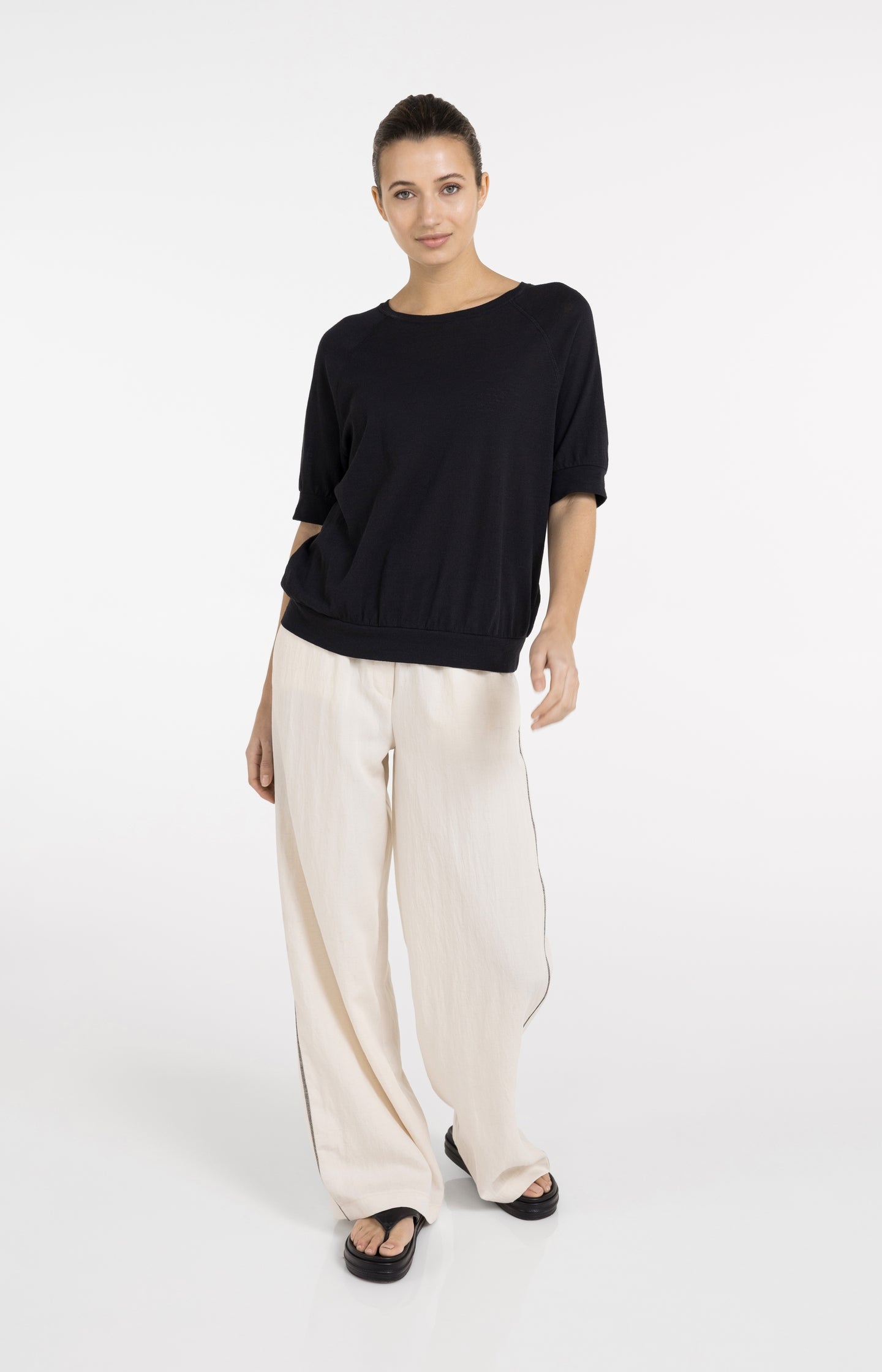 Jersey top with knitted texture