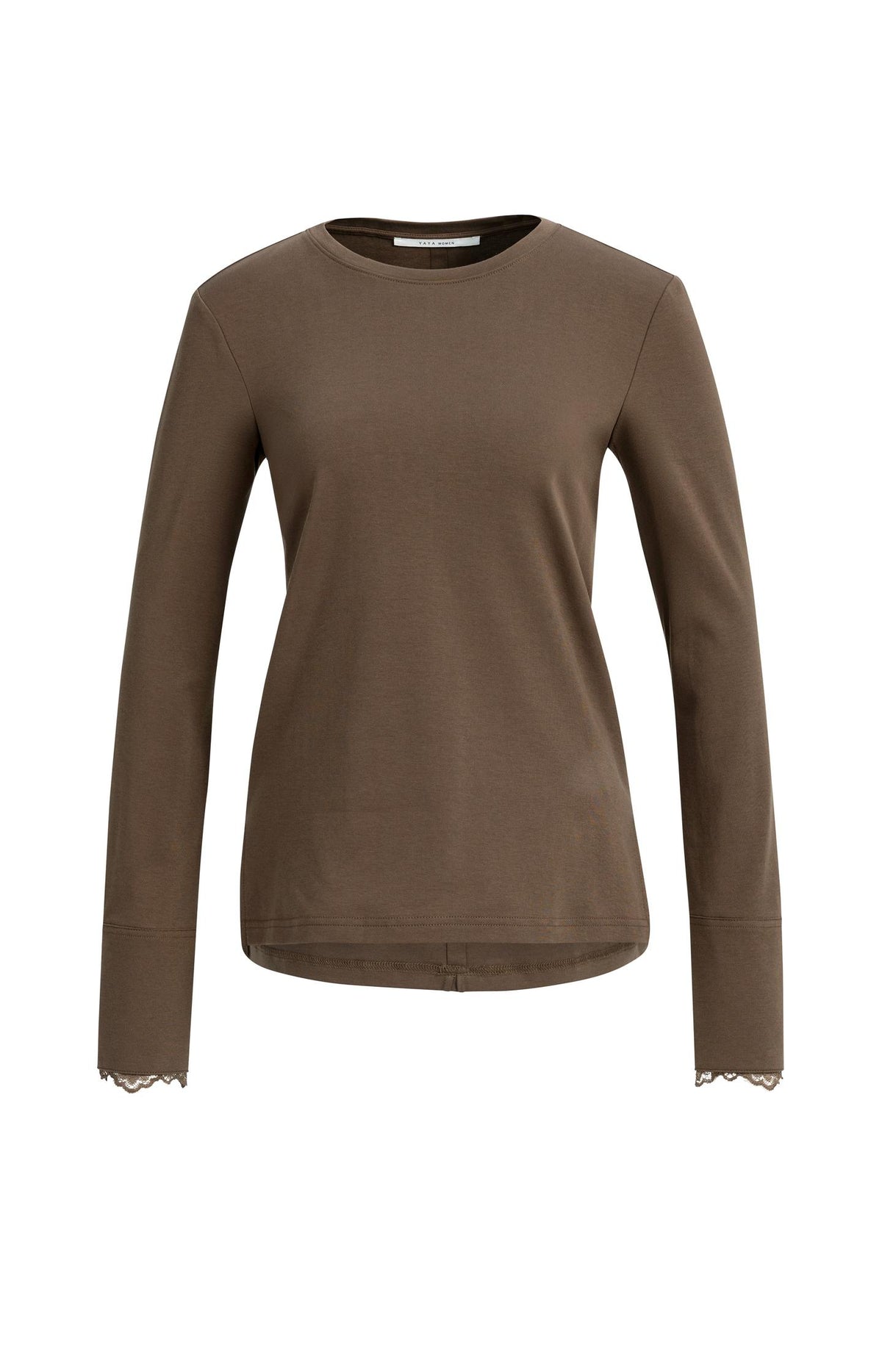 Jersey top with lace cuffs - Cocoa Brown