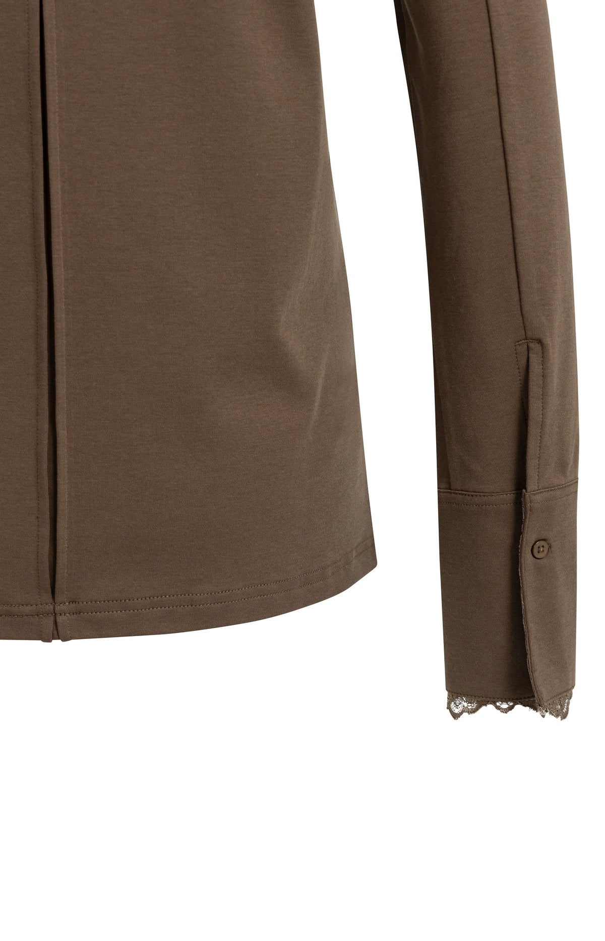 Jersey-Oberteil mit Spitzenbündchen - Cocoa Brown