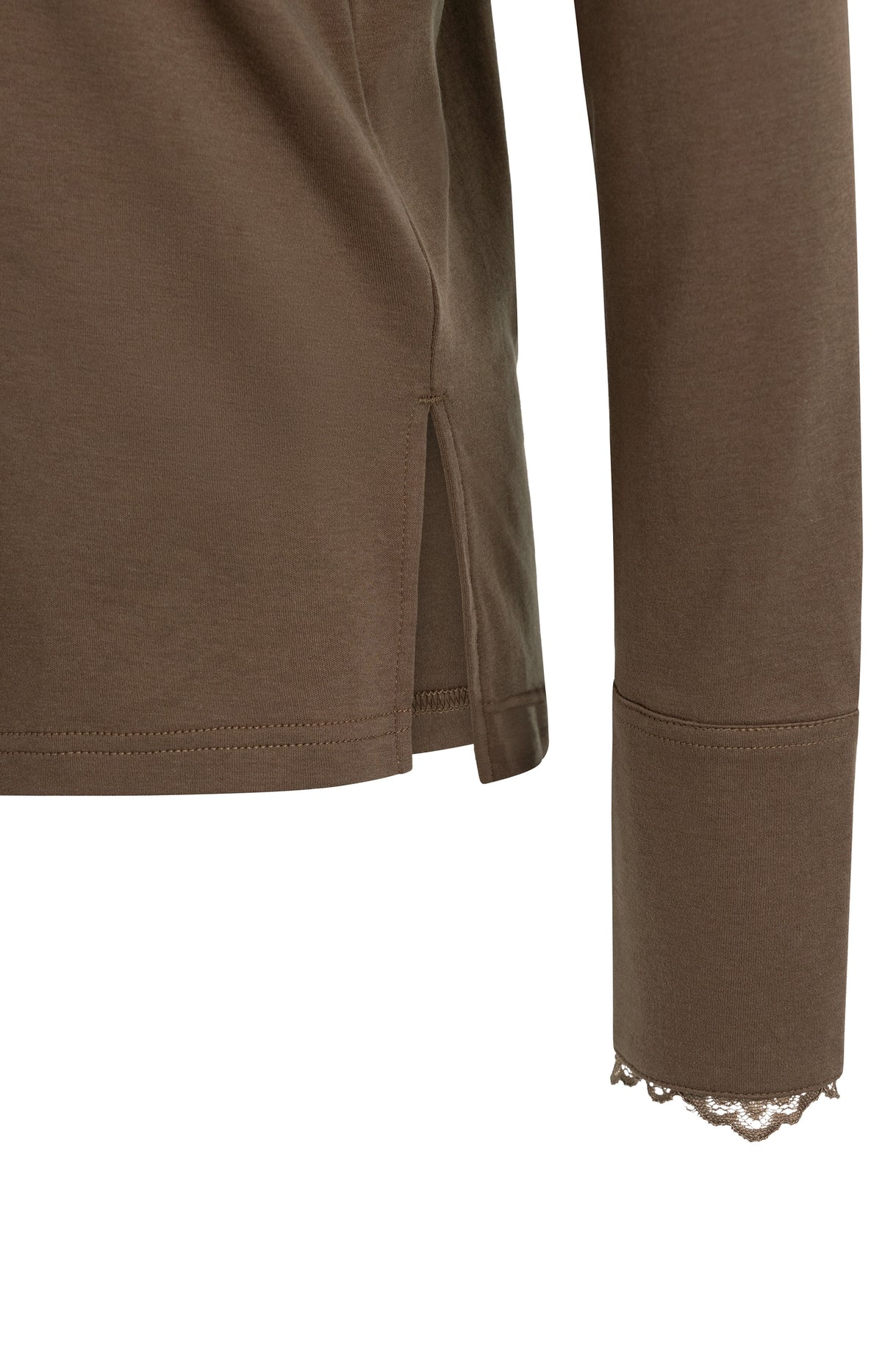 Jersey top with lace cuffs - Brown