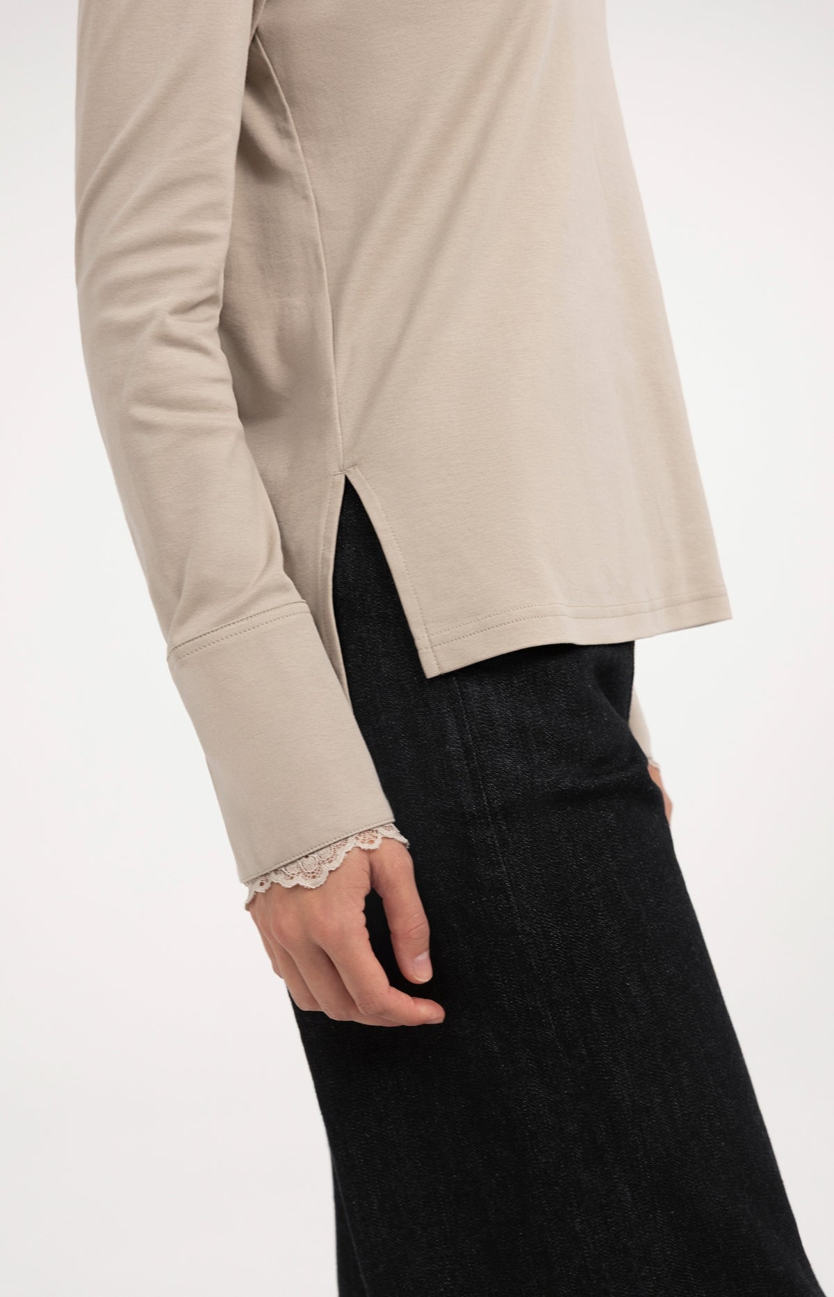 Jersey top with lace cuffs - Pure Cashmere Grey