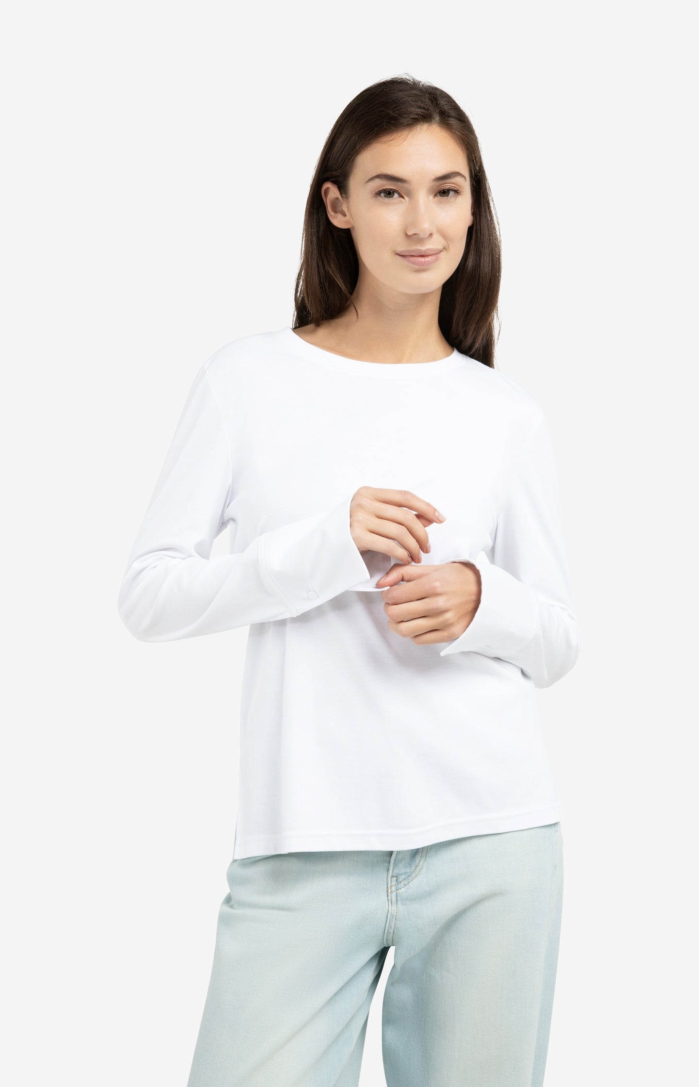 Jersey top with long sleeves and woven cuffs - Type: lookbook