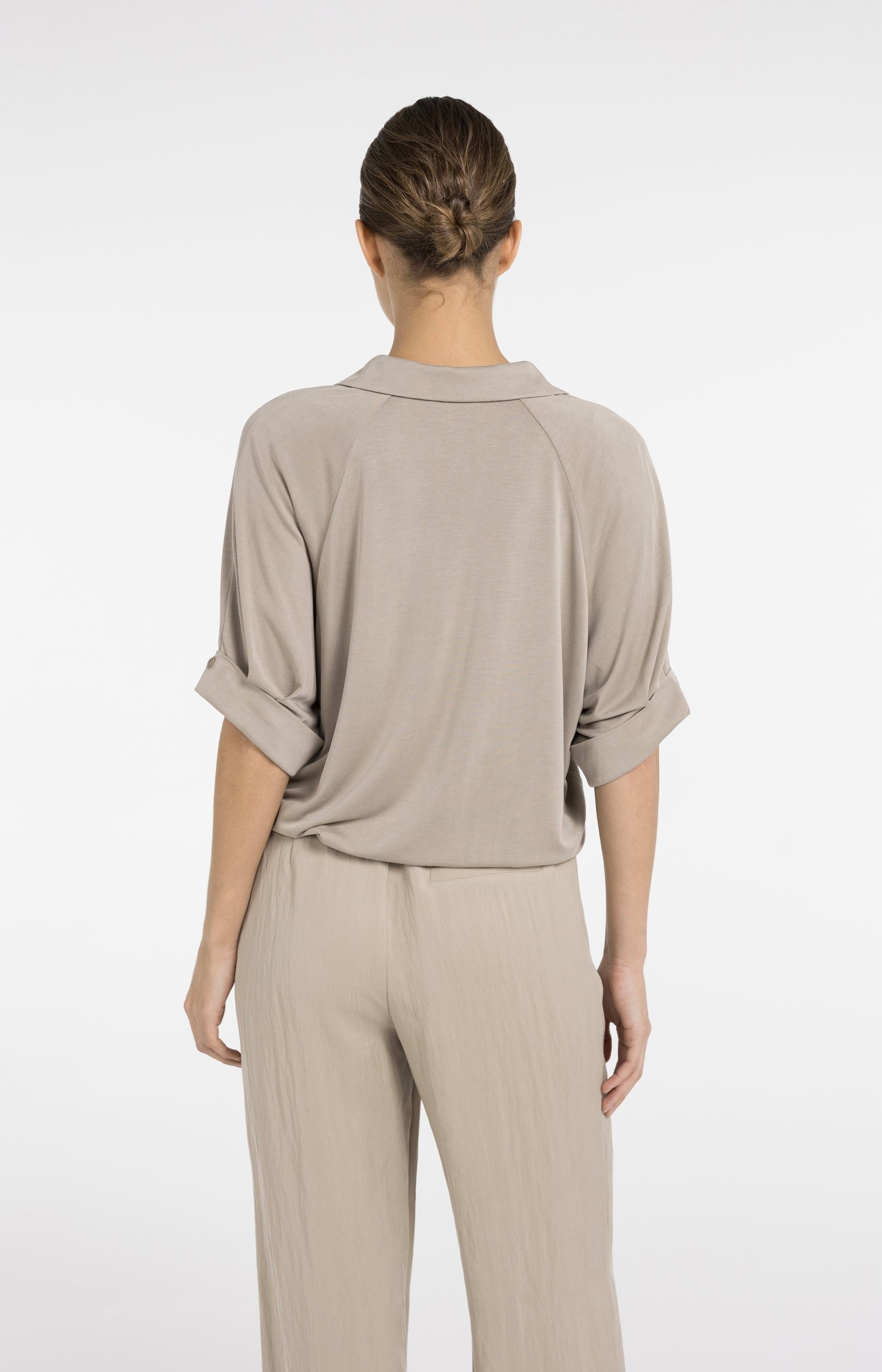 Jersey top with pleated sleeves