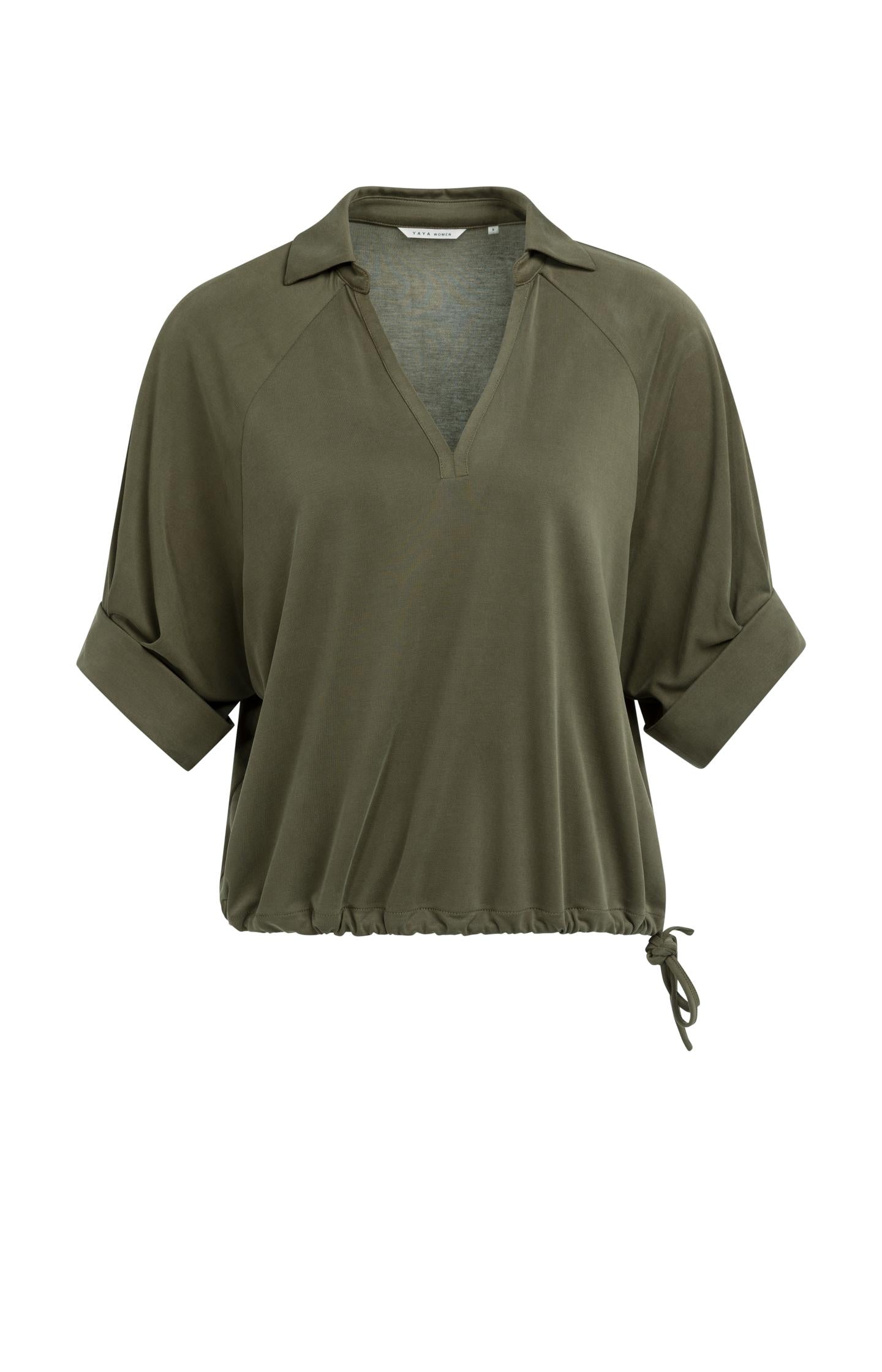Jersey top with pleated sleeves
