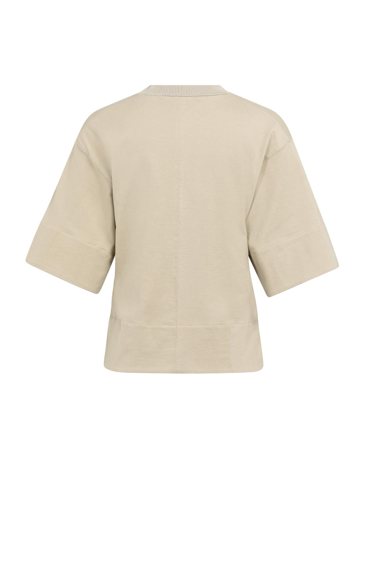 Jersey top with ribbed neckline and woven details