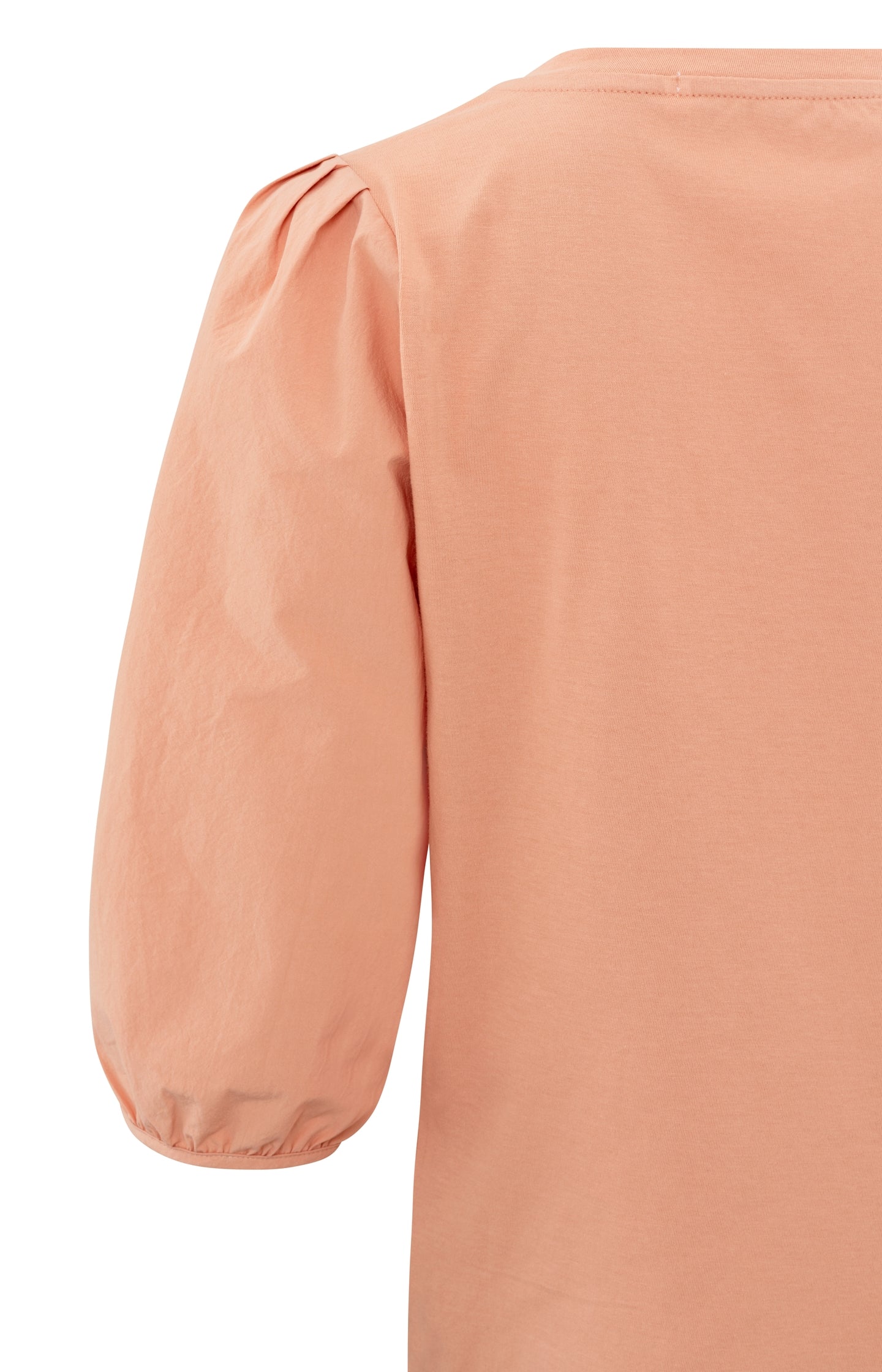 Jersey top with round neck and woven half long sleeves