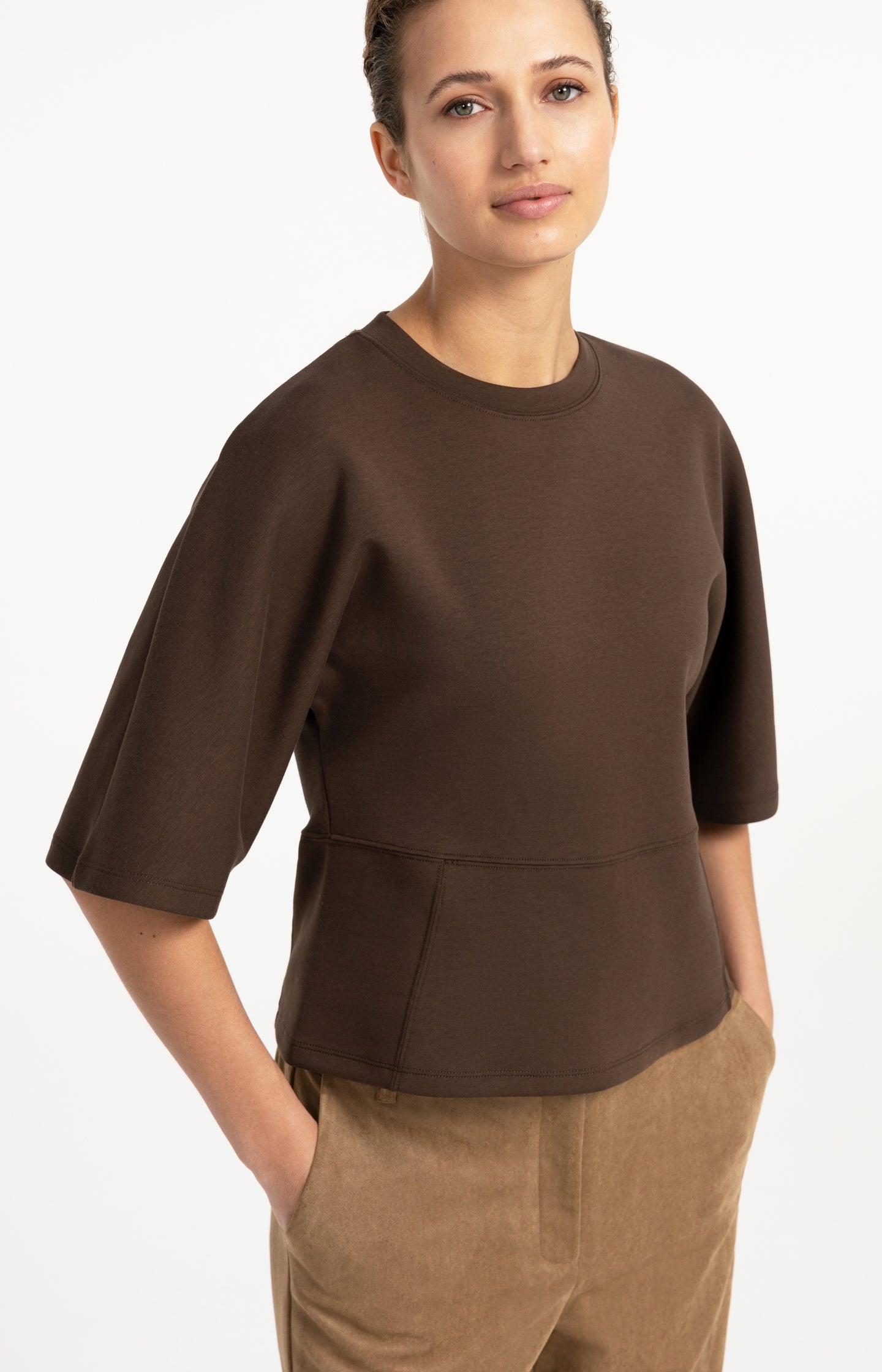 Jersey top with wide mid-length sleeves