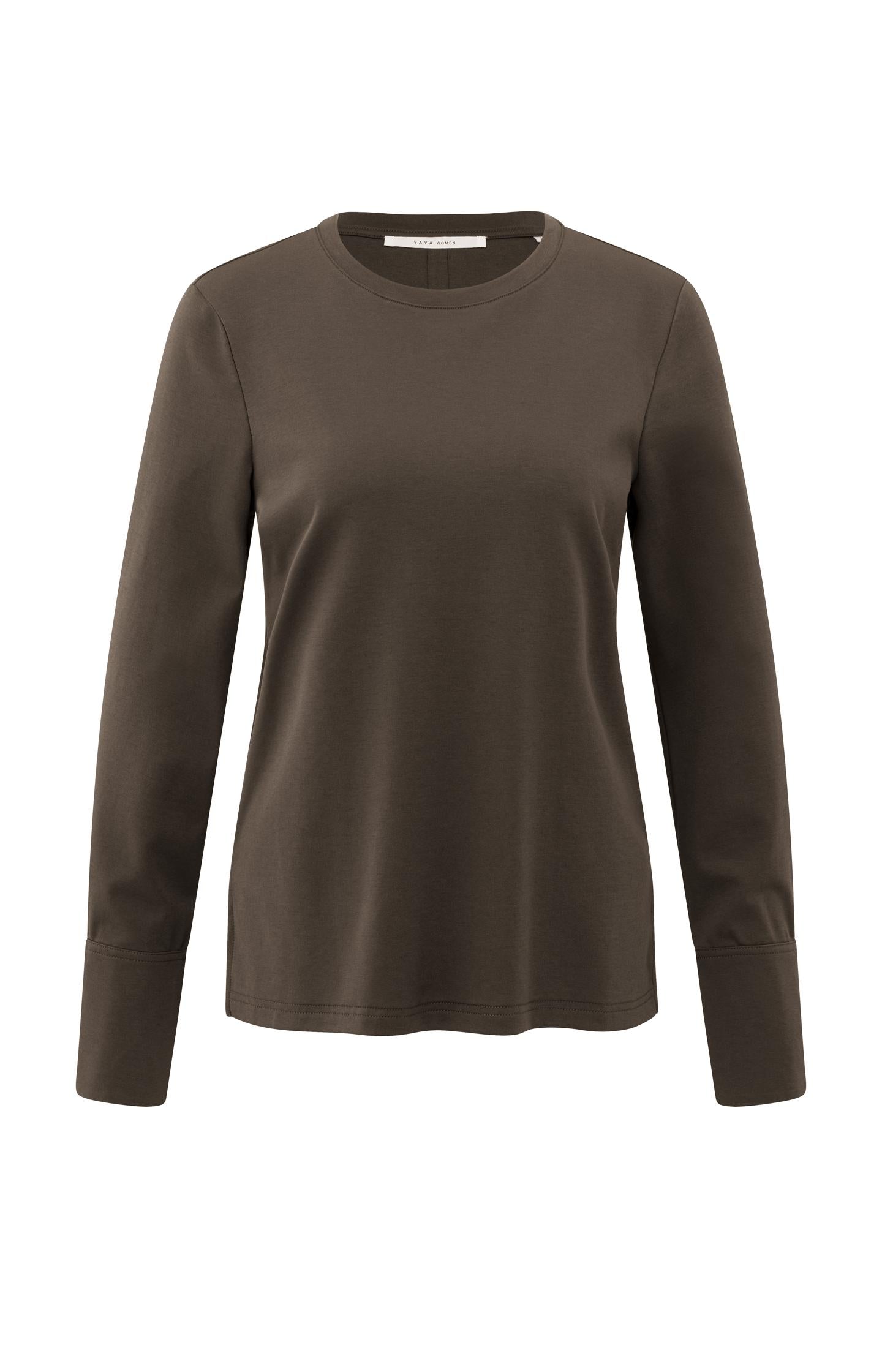 Jersey top with woven cuffs and long sleeves - Type: product