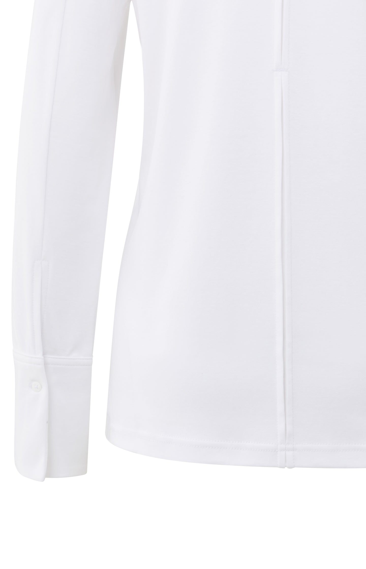 Jersey top with woven cuffs and slit detail
