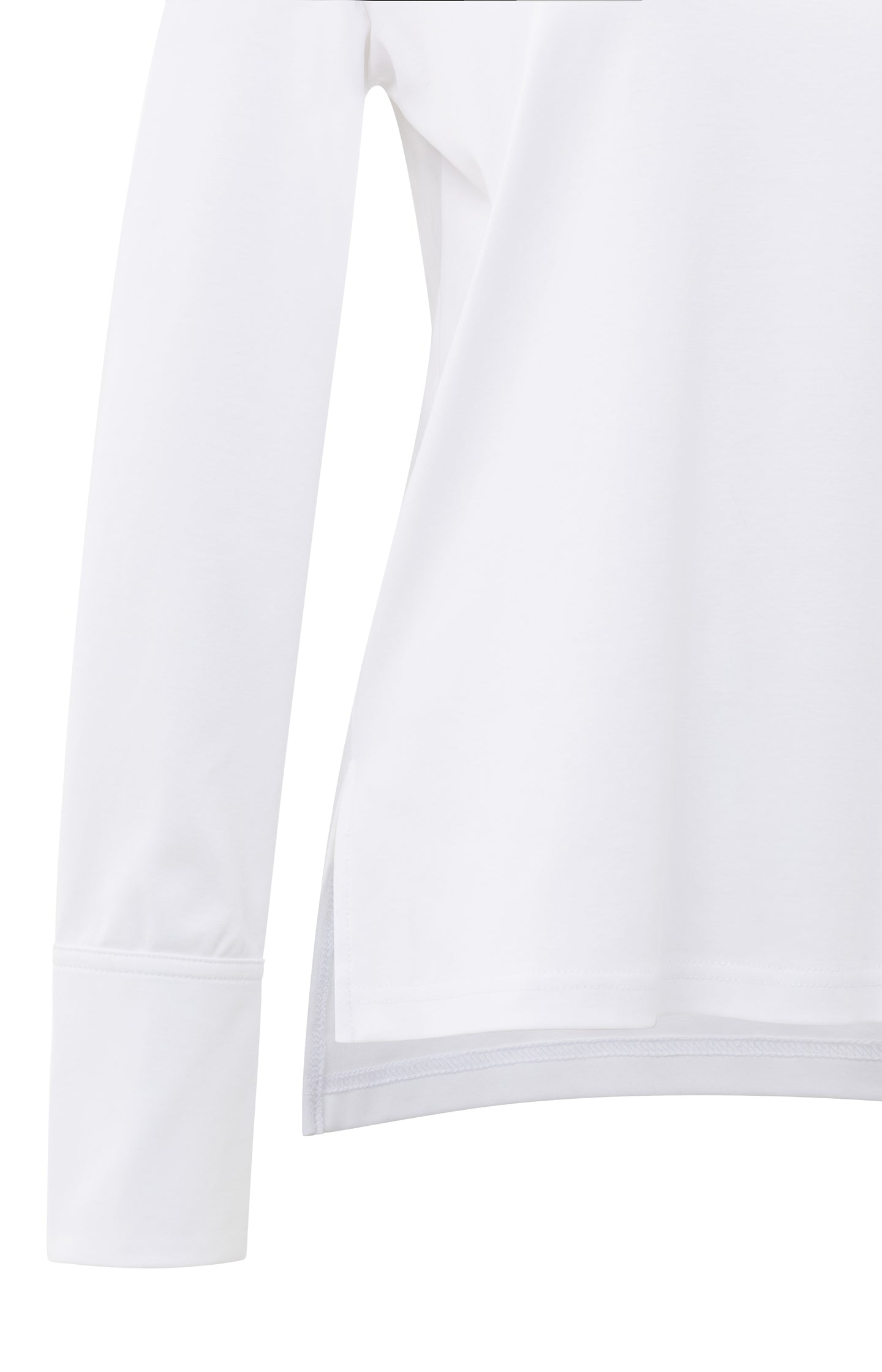 Jersey top with woven cuffs and slit detail