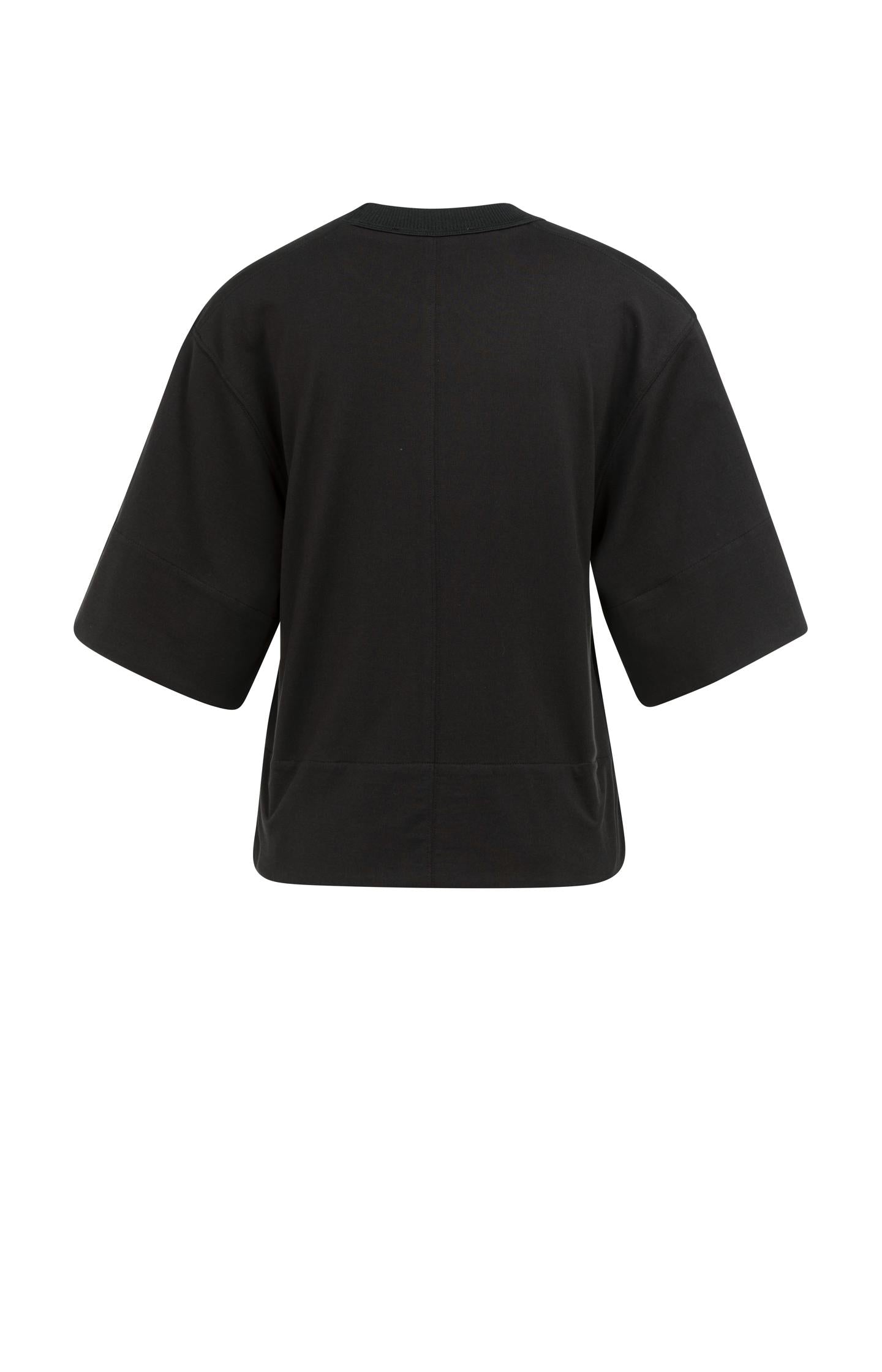 Jersey top with woven details and short sleeves