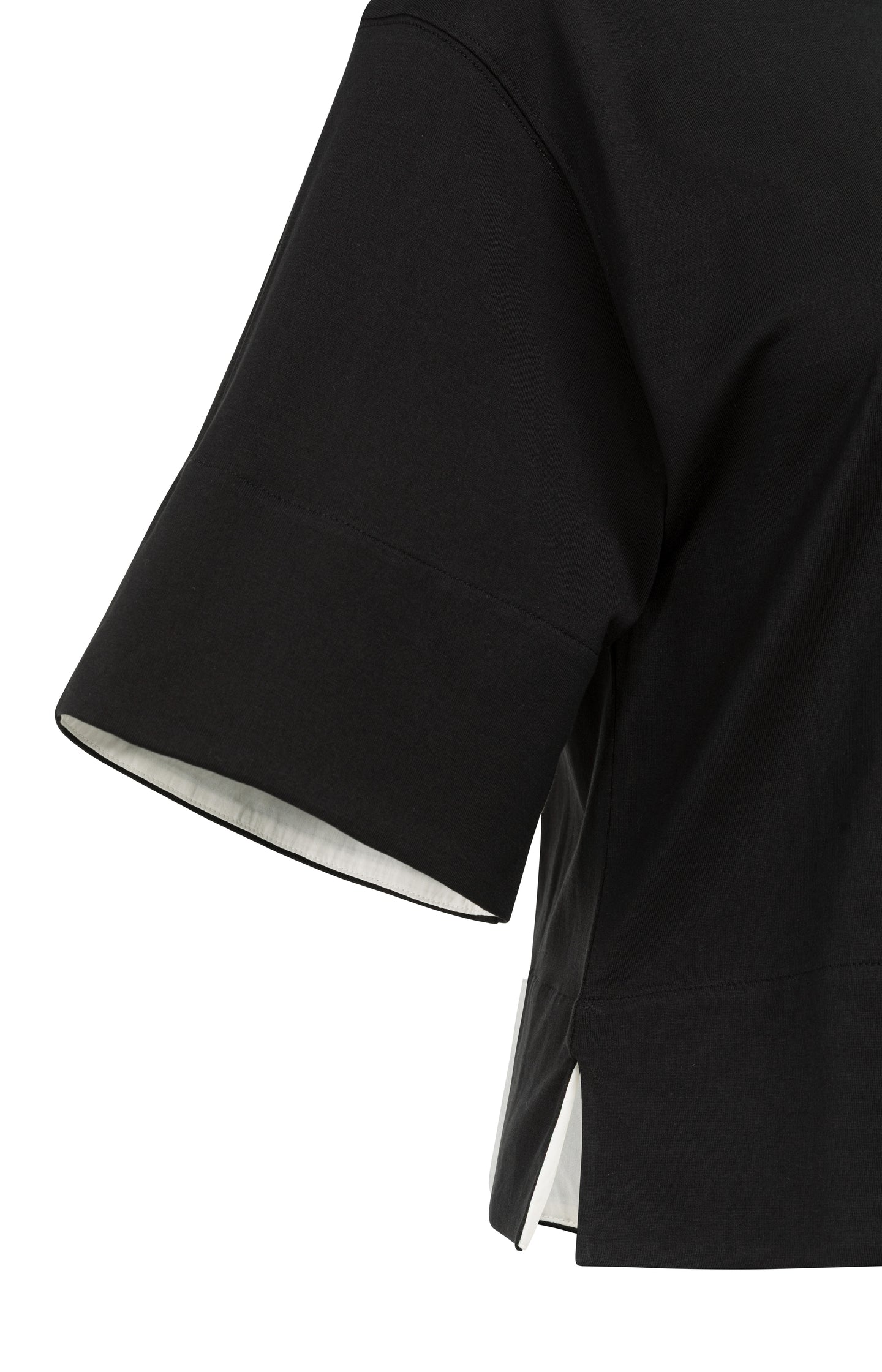 Jersey top with woven details and short sleeves