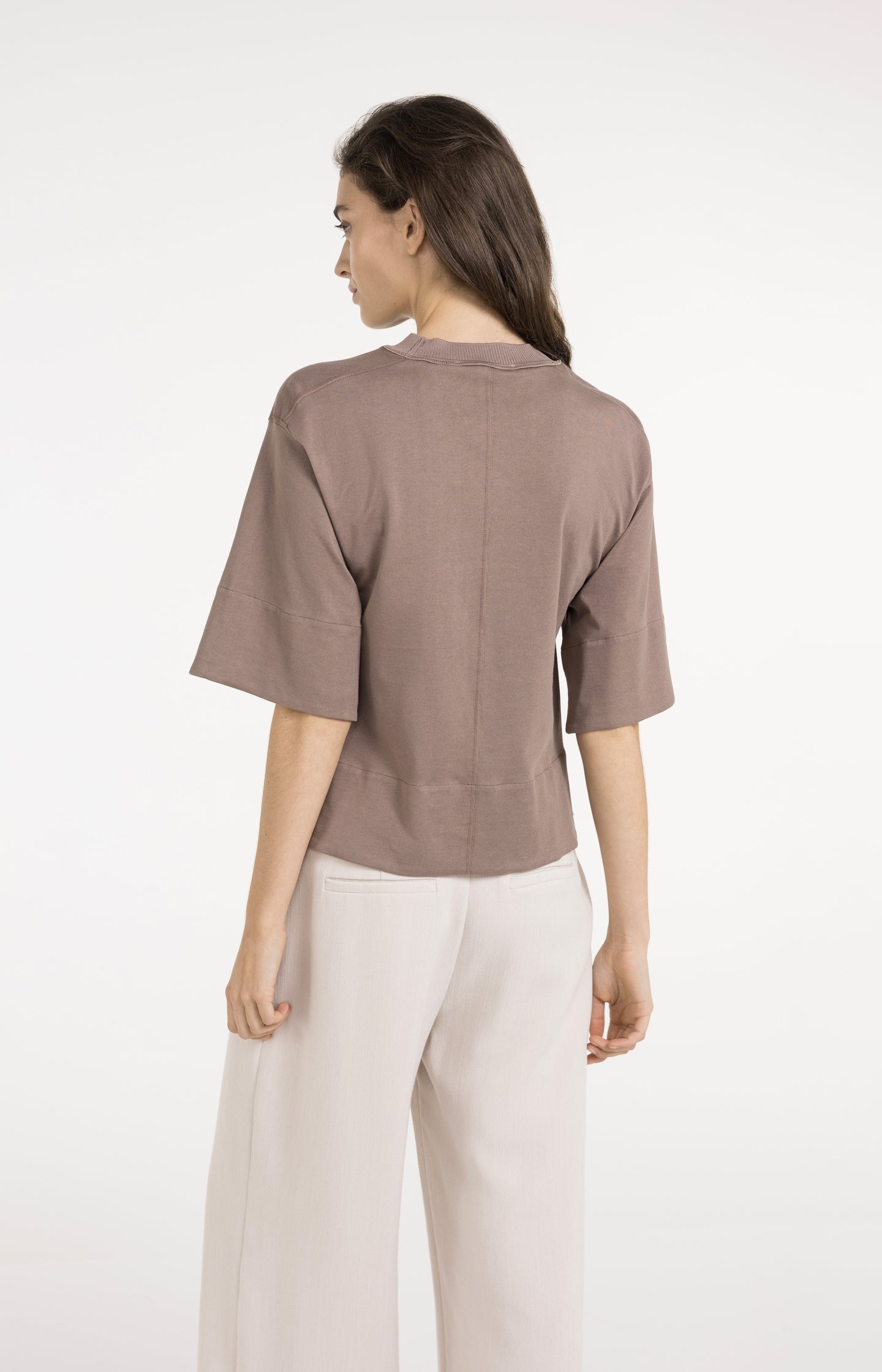 Jersey top with woven details and short sleeves