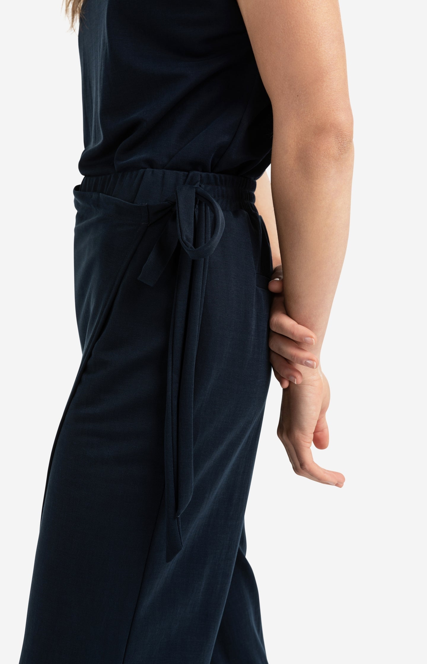 Jersey trousers with a wrap skirt effect and wide legs - Blue - Type: lookbook