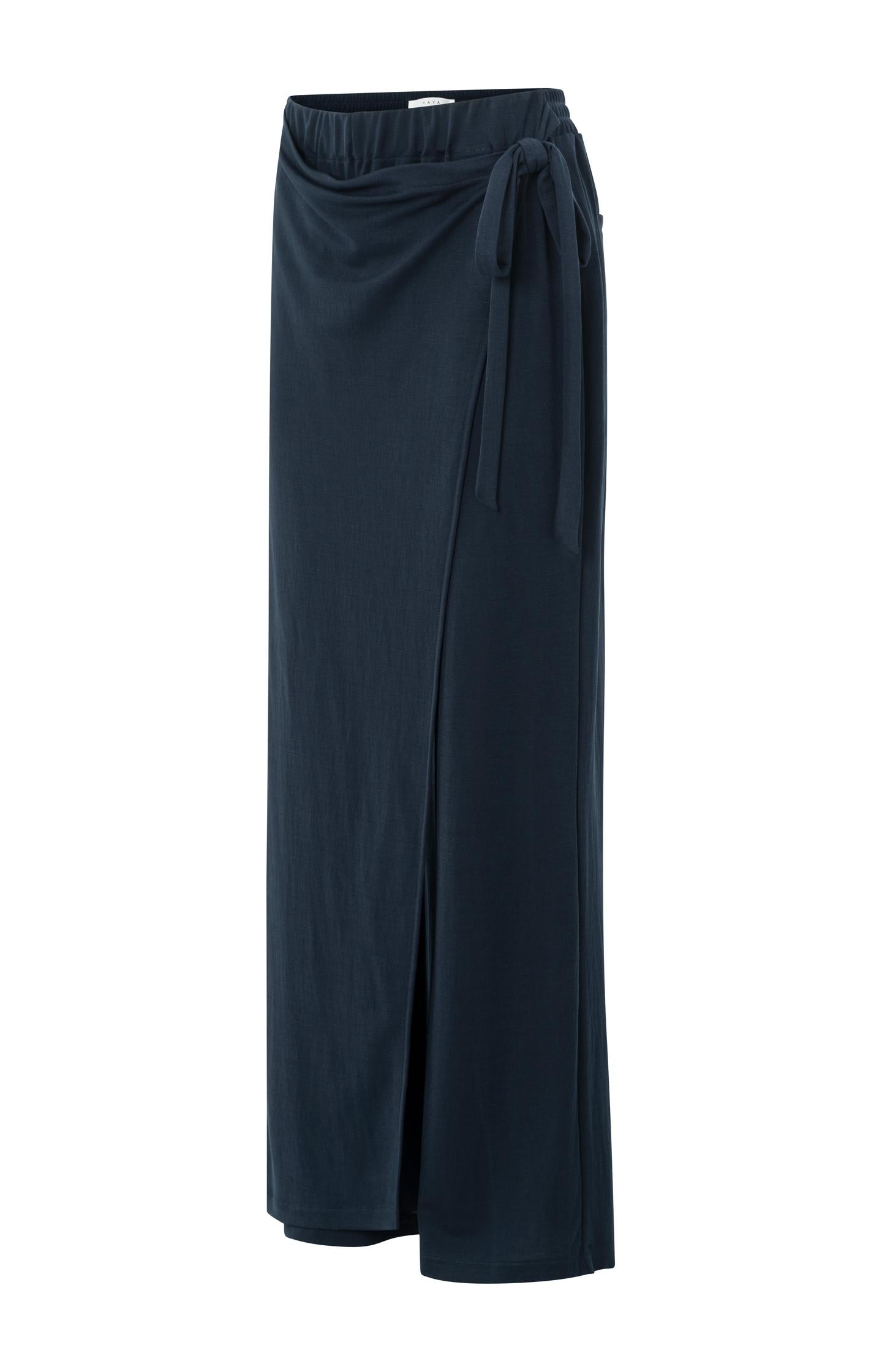 Jersey trousers with a wrap skirt effect and wide legs