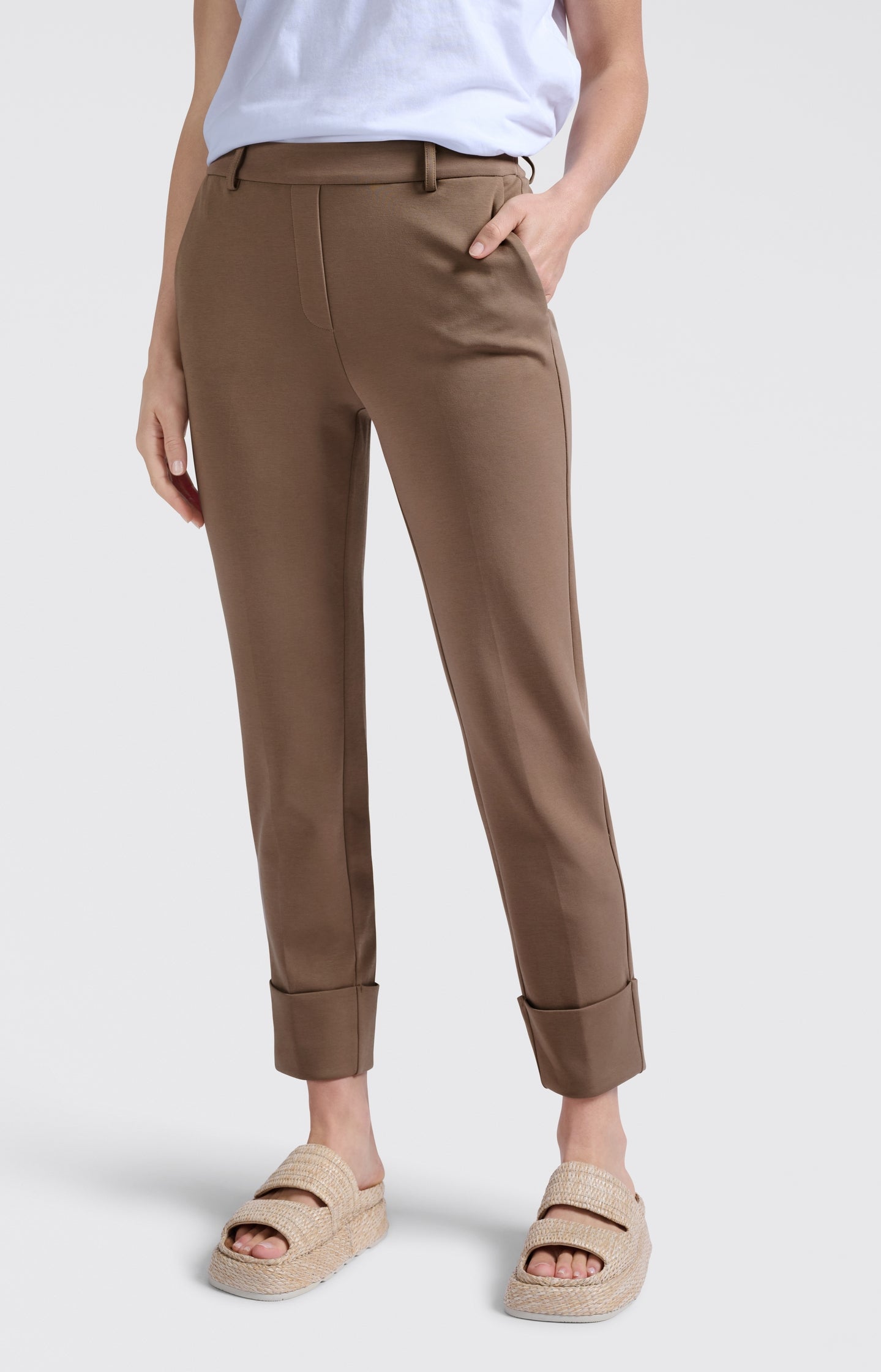 Jersey trousers with fixed turned-up hem - Type: lookbook