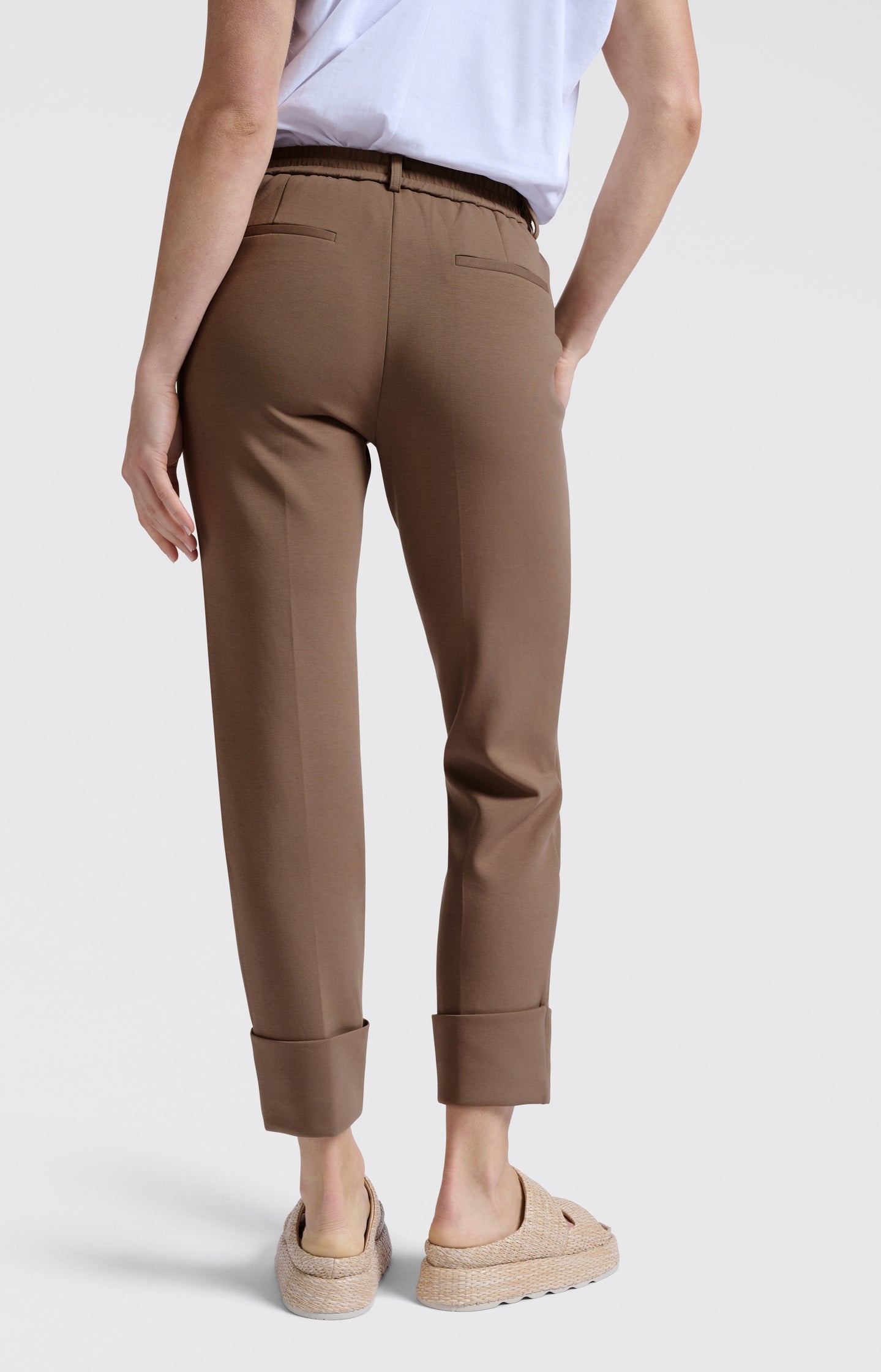 Jersey trousers with fixed turned-up hem