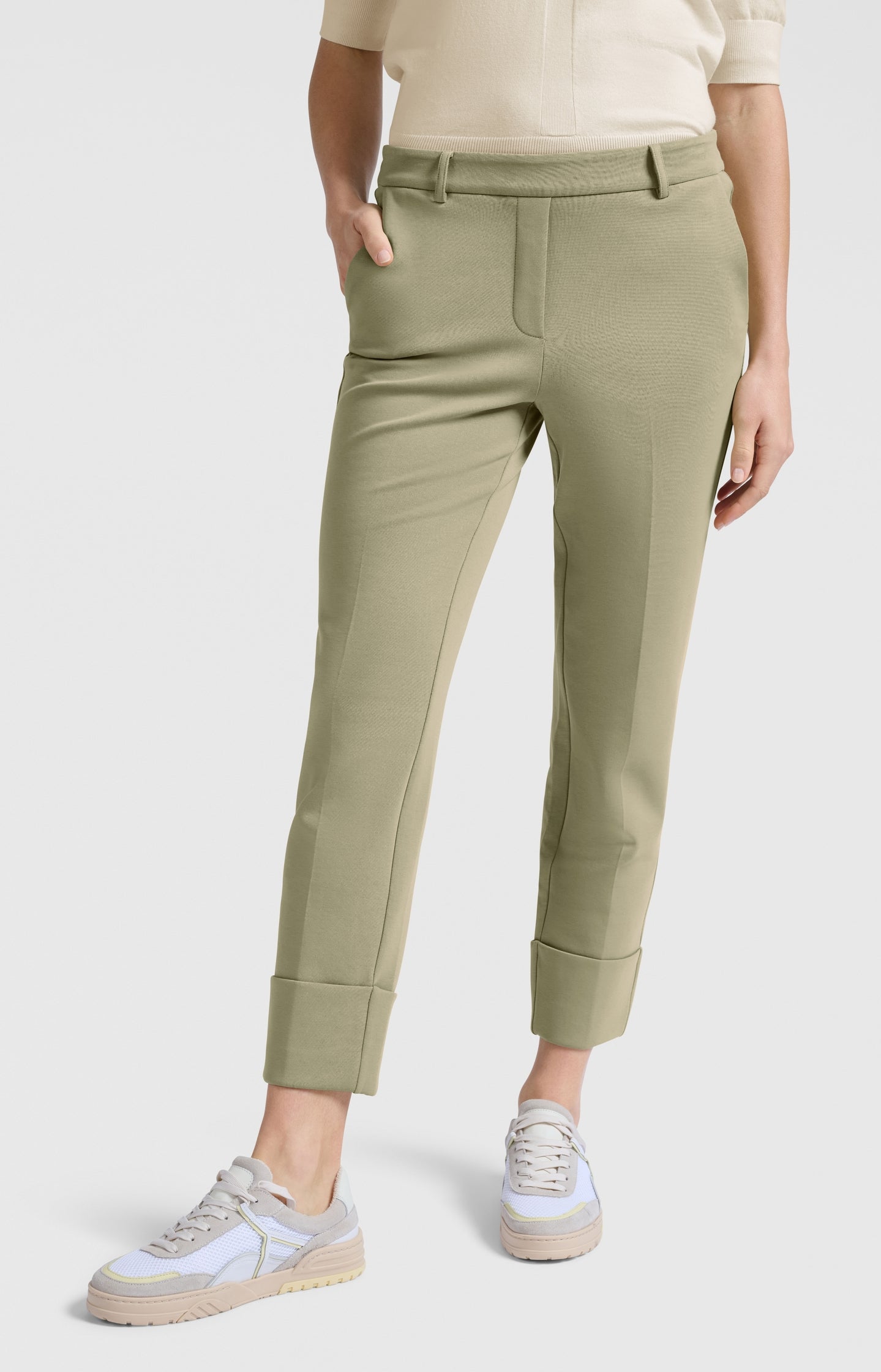 Jersey trousers with fixed turned-up hem