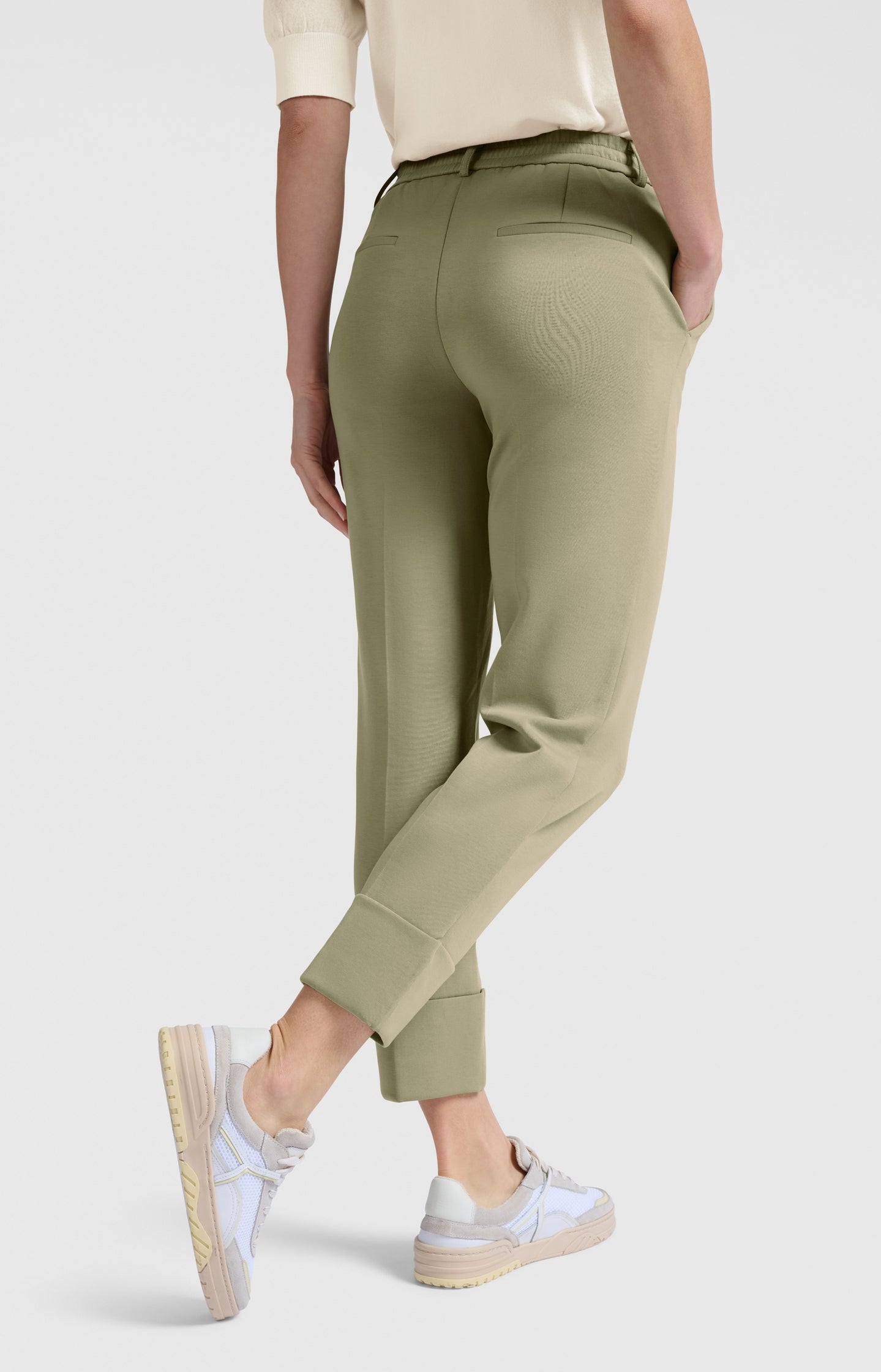 Jersey trousers with fixed turned-up hem