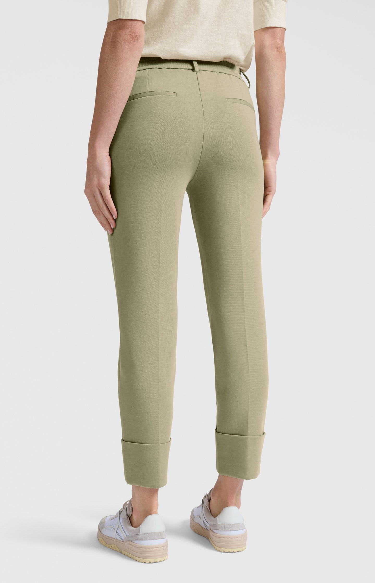 Jersey trousers with fixed turned-up hem