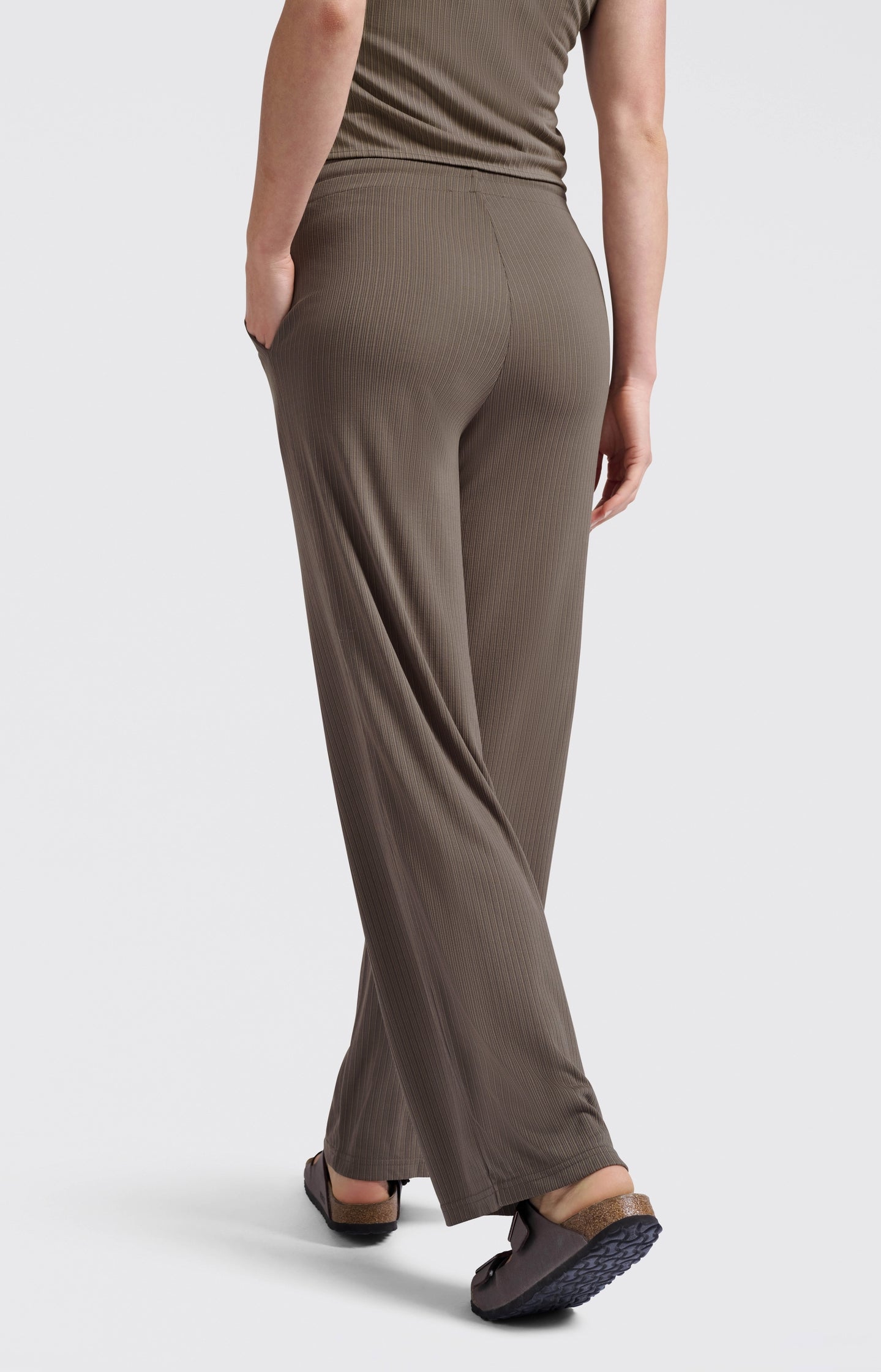 Jersey trousers with subtle ribbed texture and wide legs